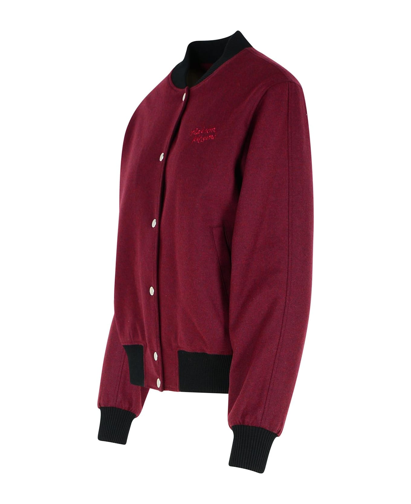 Maison Kitsuné 'teddy' Burgundy Flannel Bomber Jacket - Red