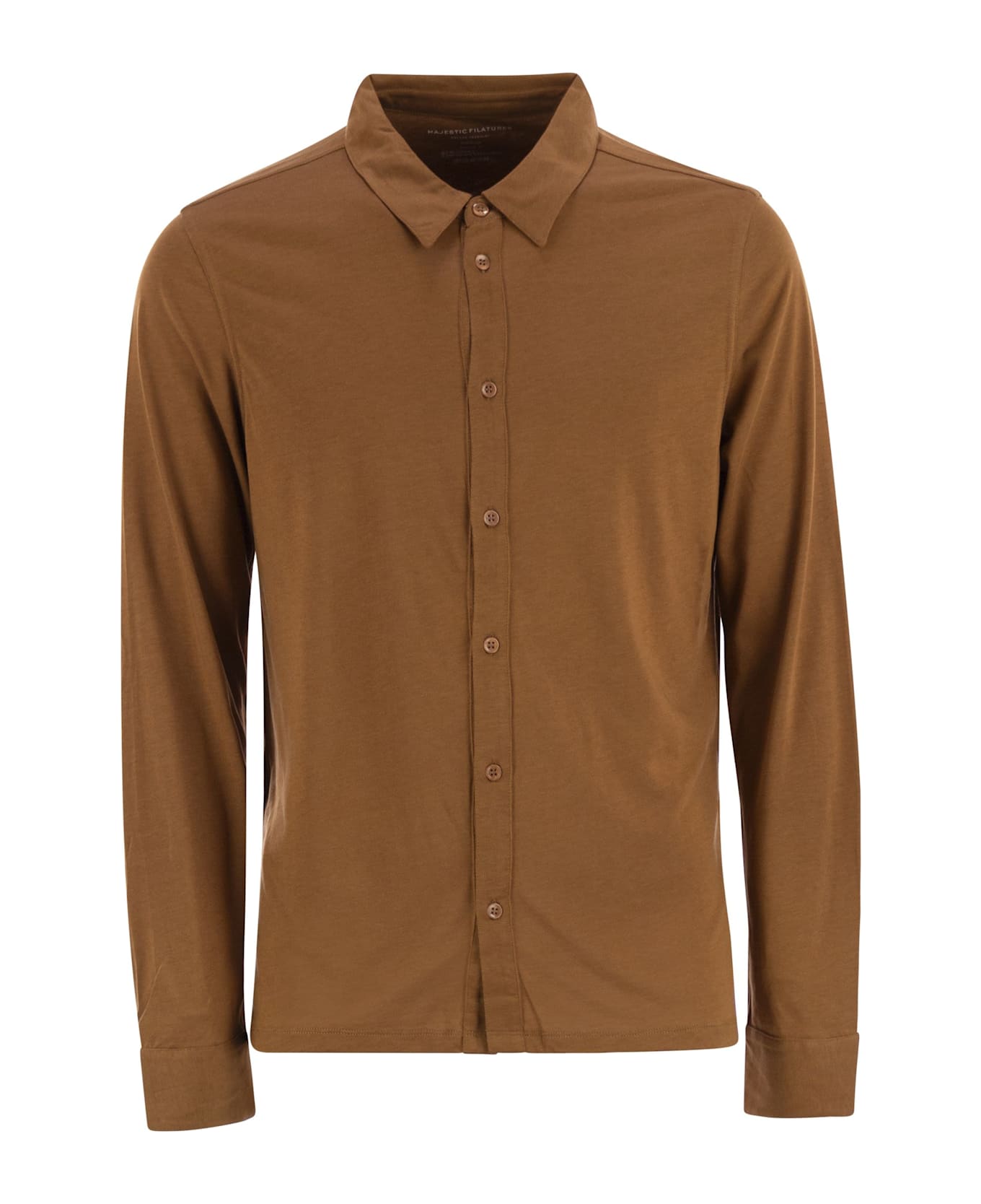 Majestic Filatures Long-sleeved Lyocell And Cotton Shirt - Cognac