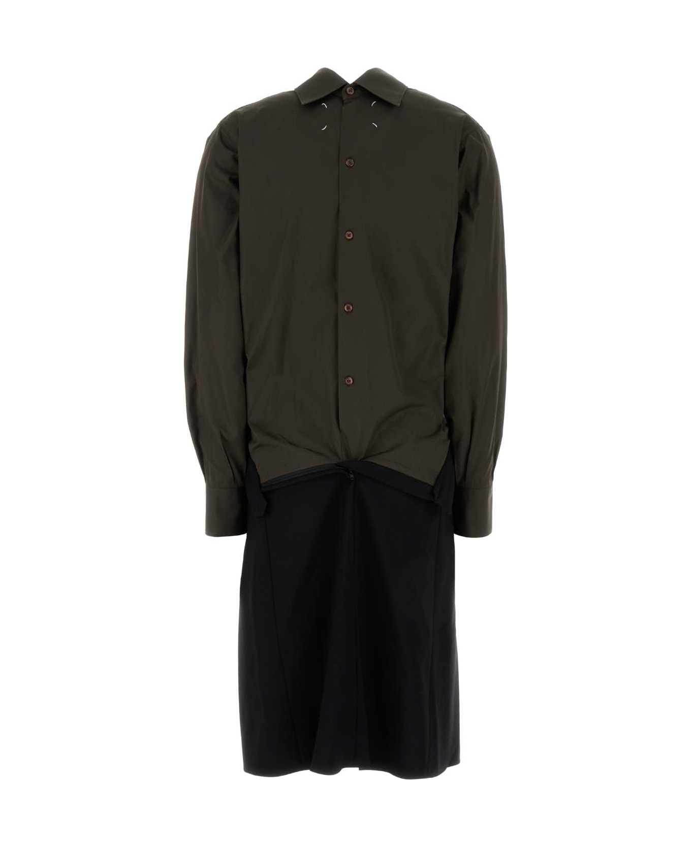 Maison Margiela Two-tone Poplin And Wool Shirt Dress - LIGHTBLUE