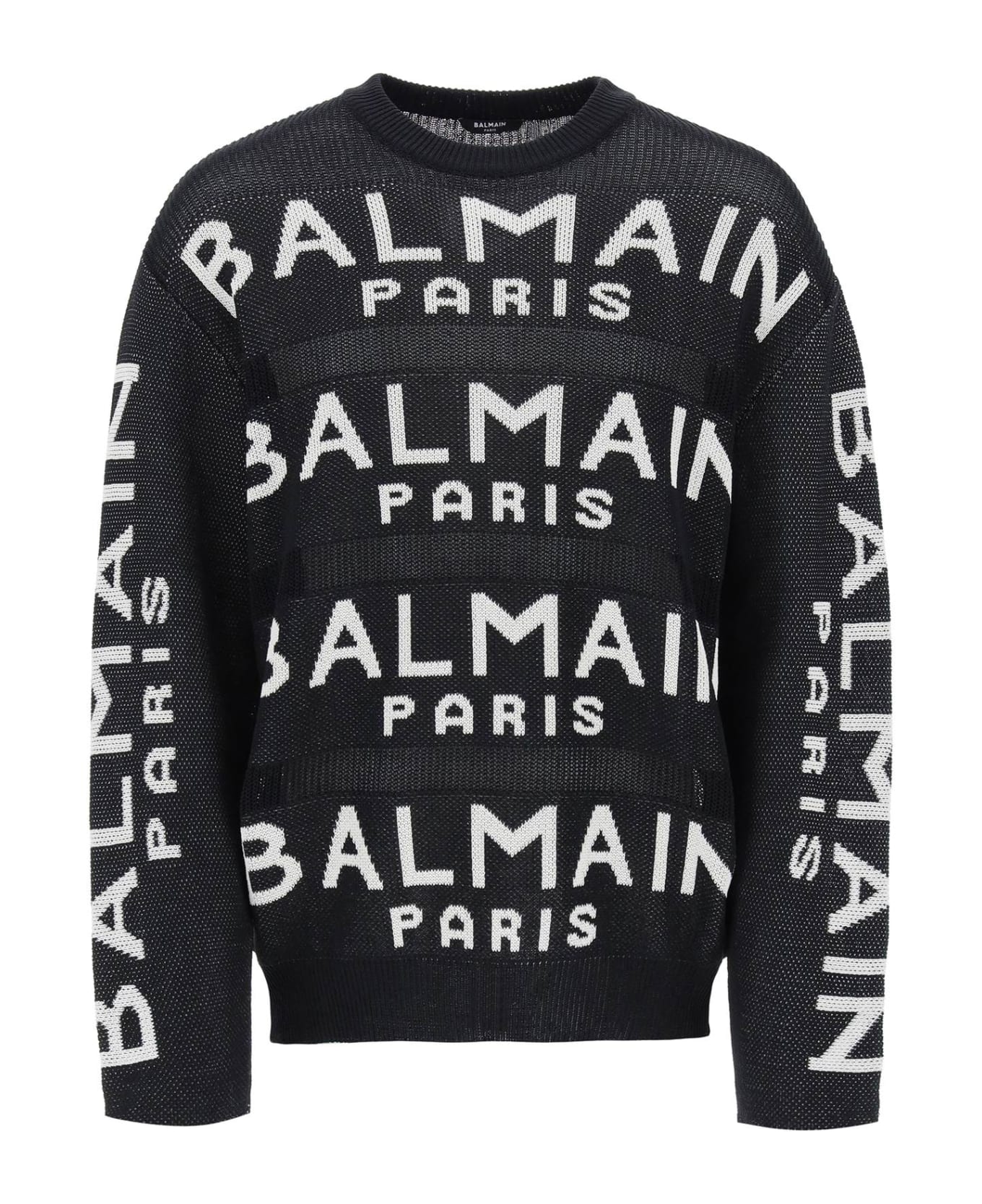 Balmain Cotton Pullover With All-over Logo - Noir/blanc