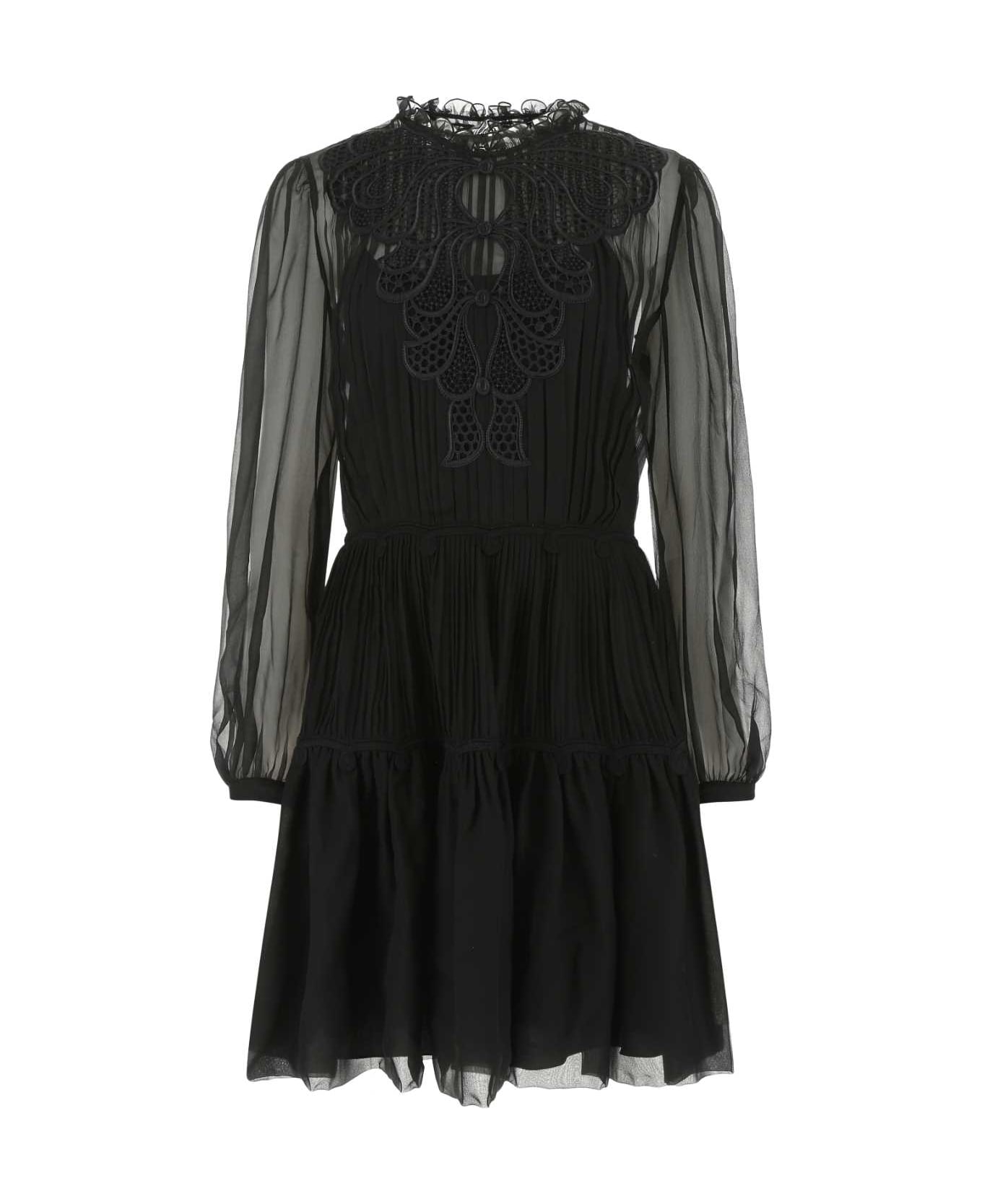 Alberta Ferretti Black Chiffon Mini Dress - V0555 ワンピース＆ドレス