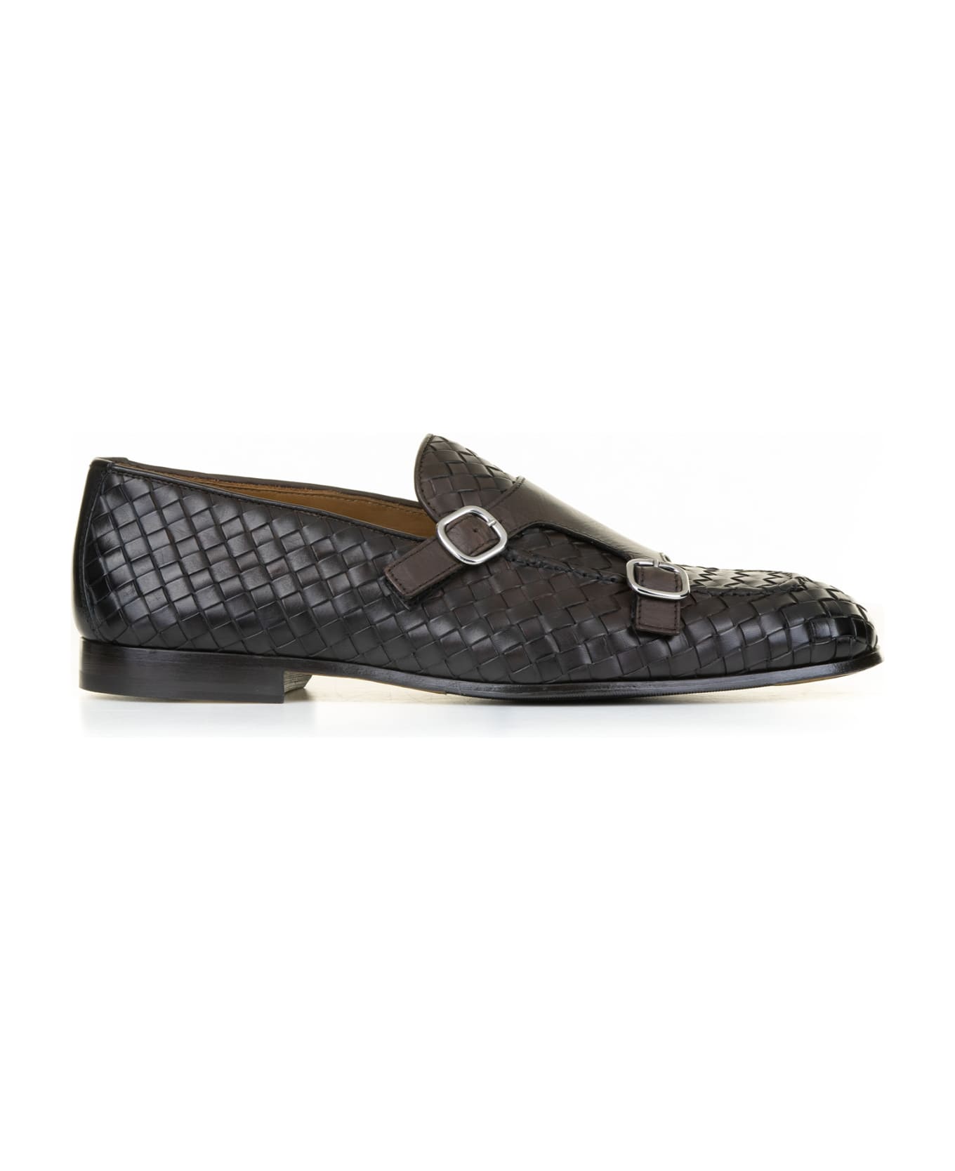 Doucal's Double Buckle Moccasin In Woven Leather - MARRONE