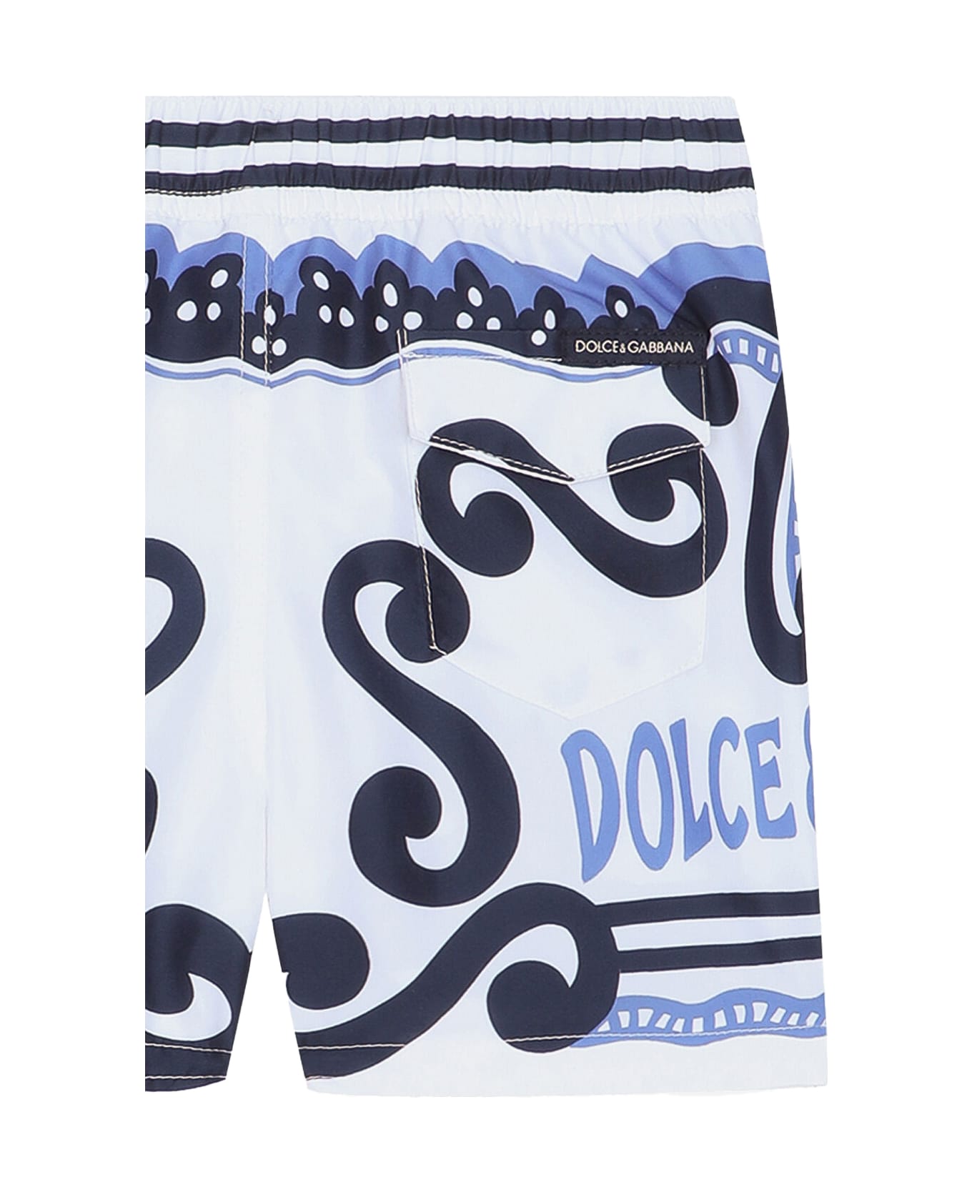 Dolce & Gabbana Nylon Swimming Shorts With Navy Print - Blue