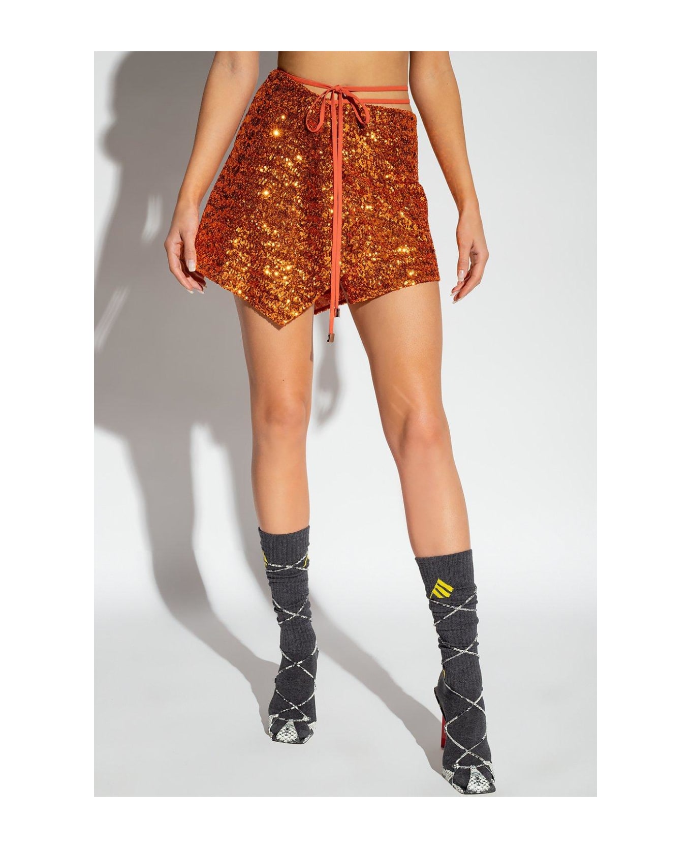 The Attico Sequinned Asymmetric Mini Skirt - Orange