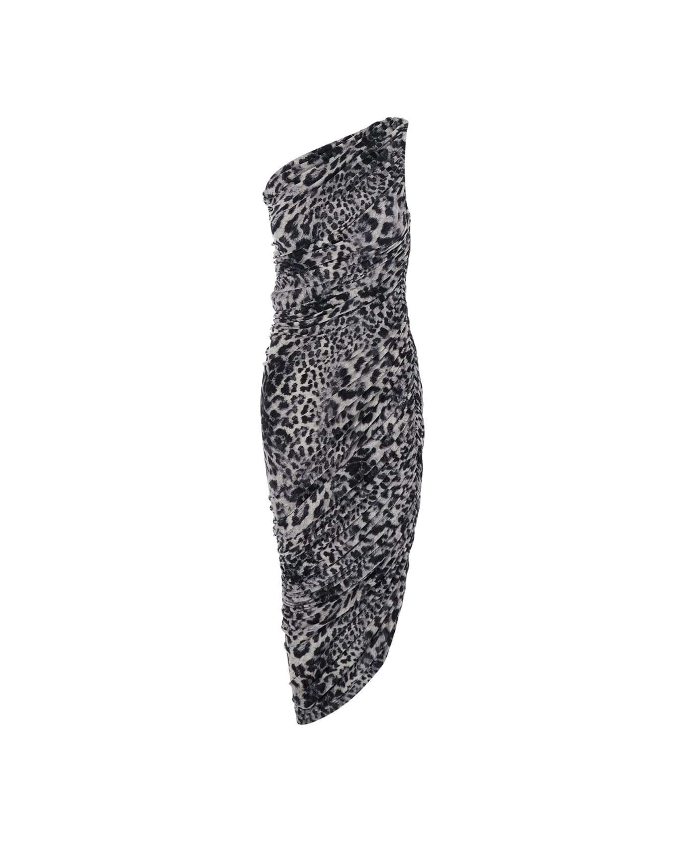 Norma Kamali 
diana
 Grey One-shoulder Dress With Asymmetric Hem And All-over Leopard Motif In Tech Fabric Stretch Woman - Grey