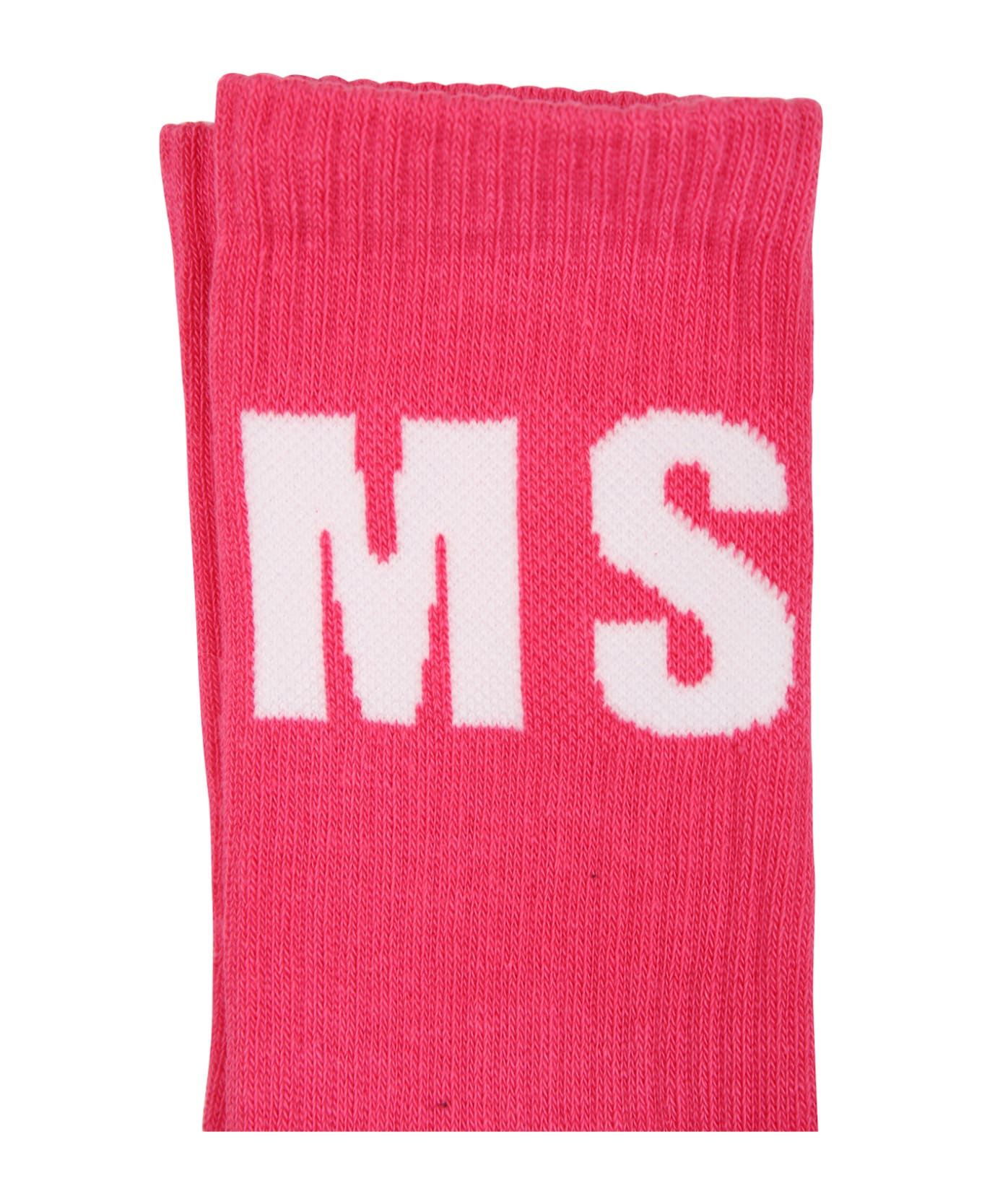 MSGM Fuchsia Socks For Kids With Logo - Fuchsia アンダーウェア