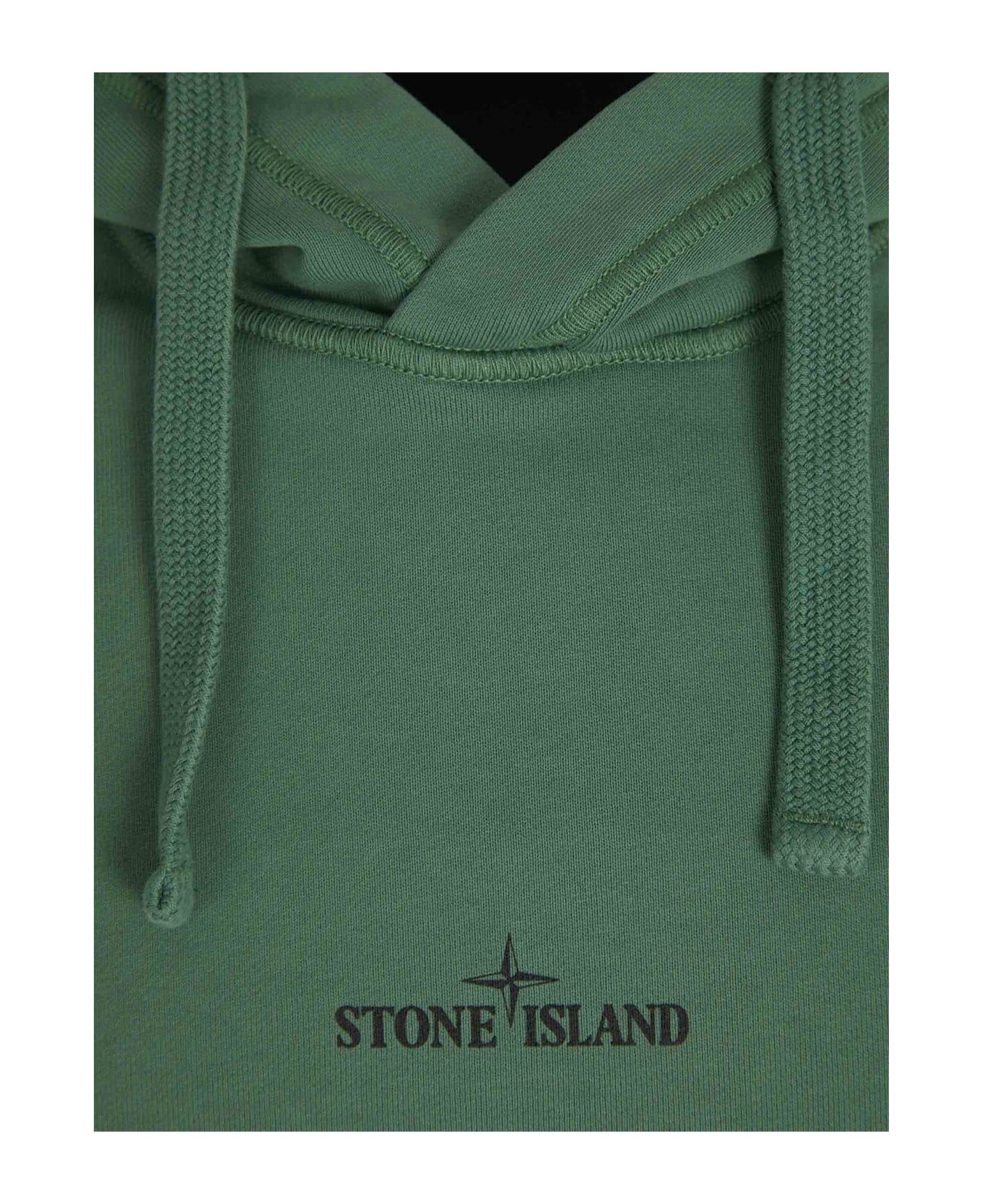 Stone Island Logo Printed Drawstring Hoodie - Sage