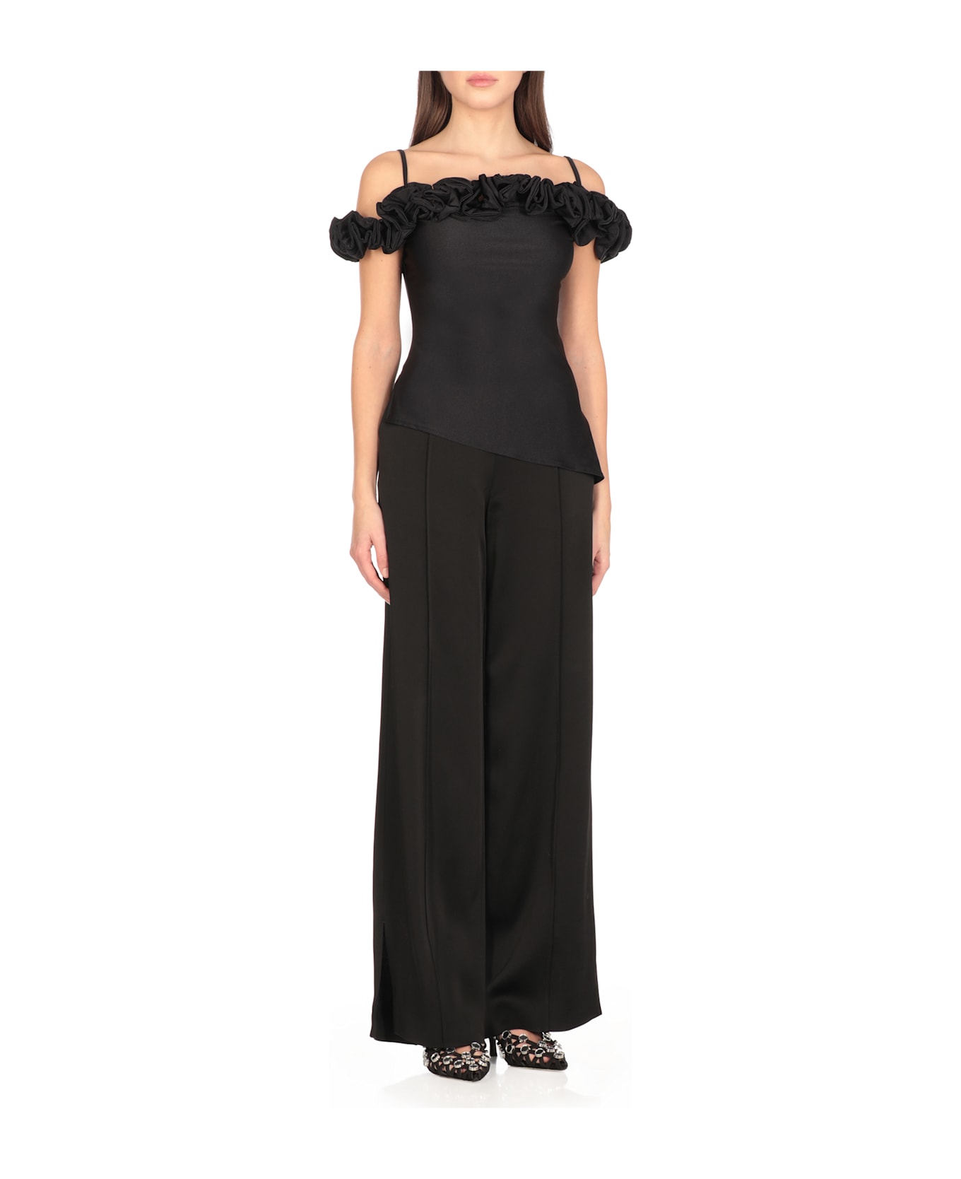 Coperni Stretch Jersey Top With Ruffles - Black
