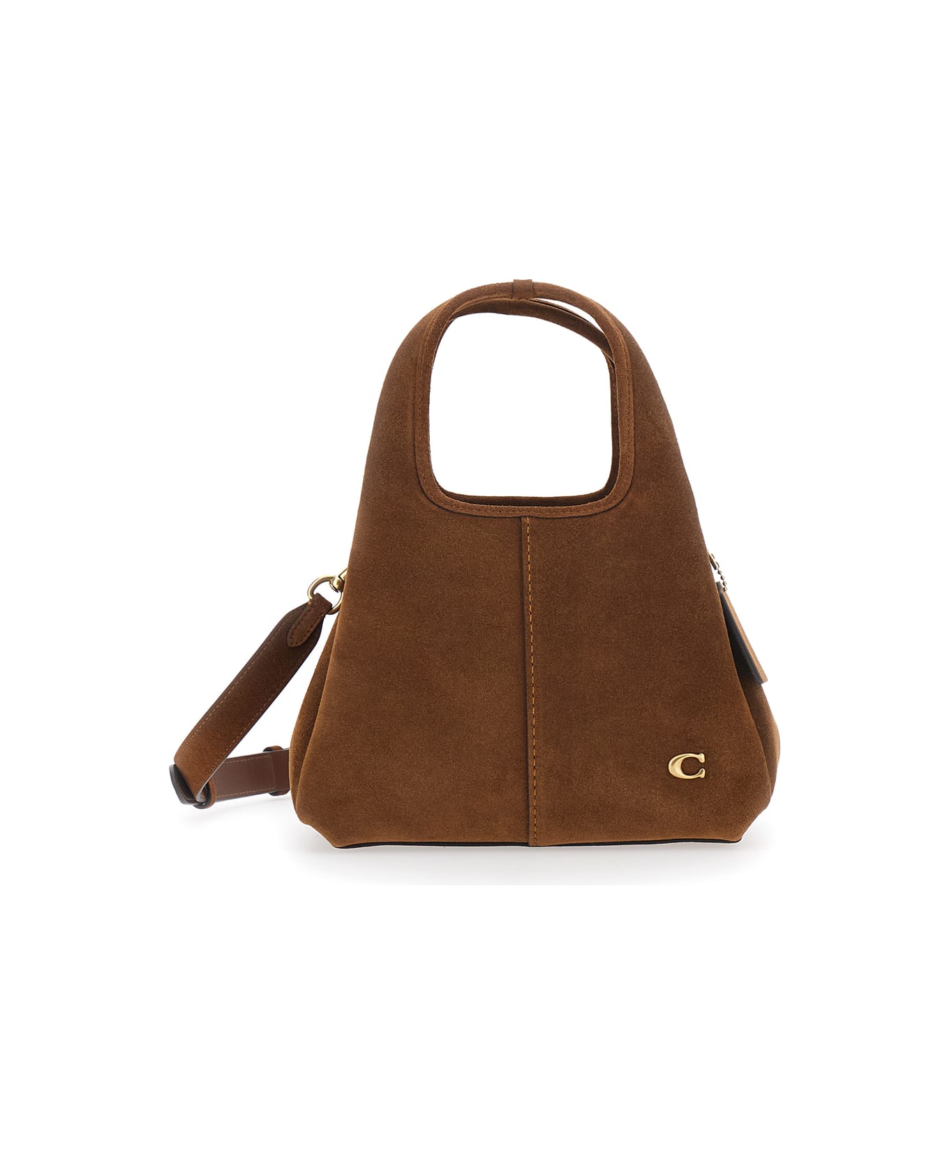 Coach 'lana' Brown Crossbody Bag With Metallic Logo Plate And Contrast Stitching In Suede Woman - Brown