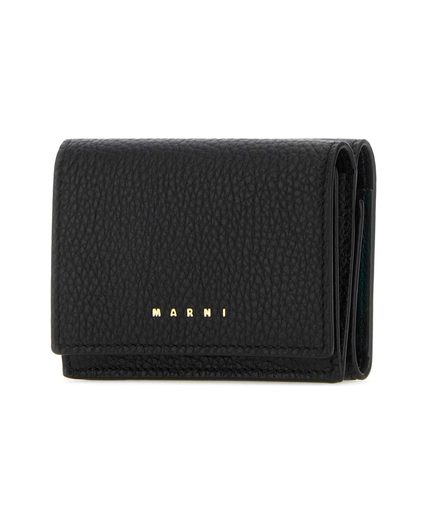 Marni Black Leather Wallet - BLACKSPHERICALGREEN 財布