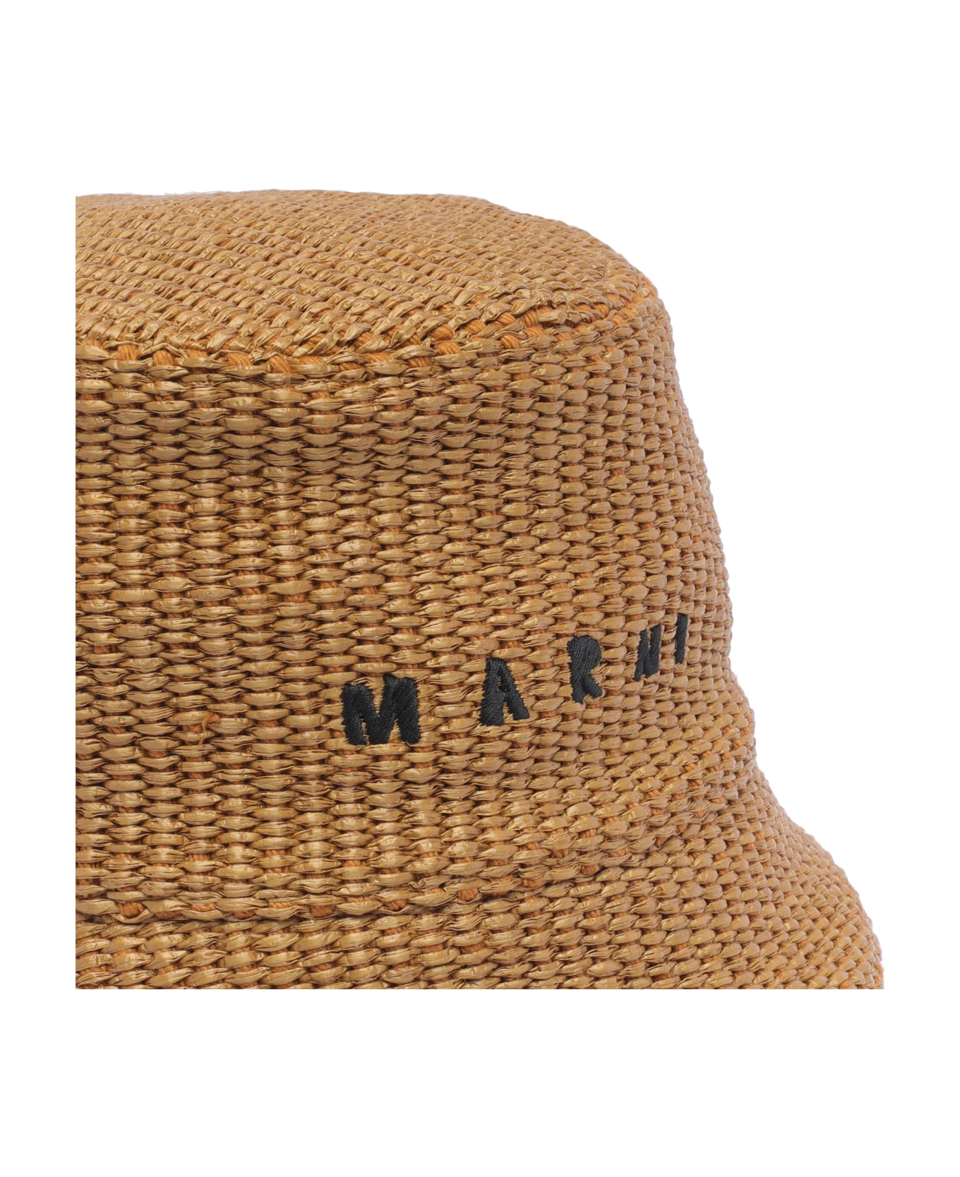 Marni Bucket Hat Rafia Effect With Embroidered Logo - Brown