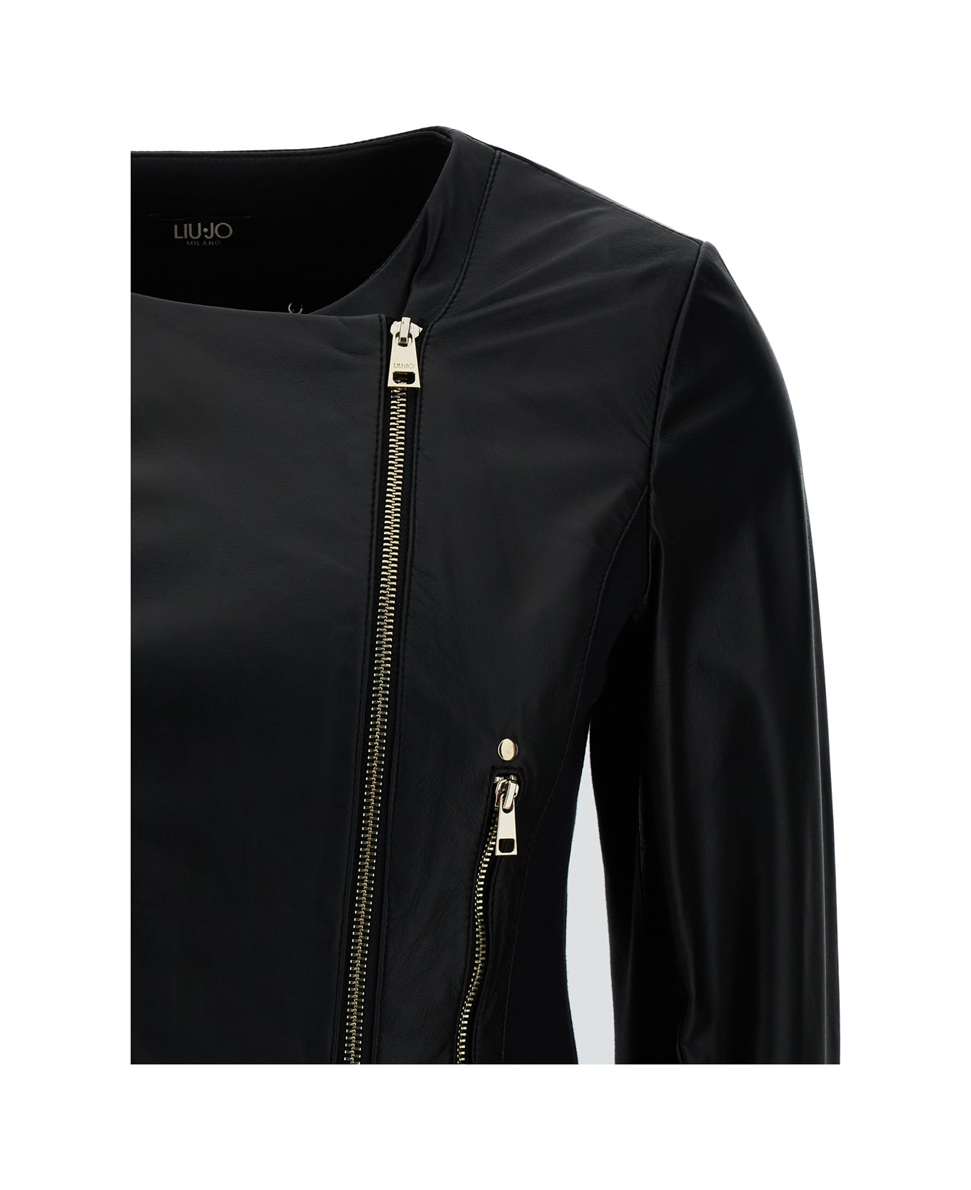 Liu-Jo Black Round Neck Biker Jacket In Leather Woman - Black