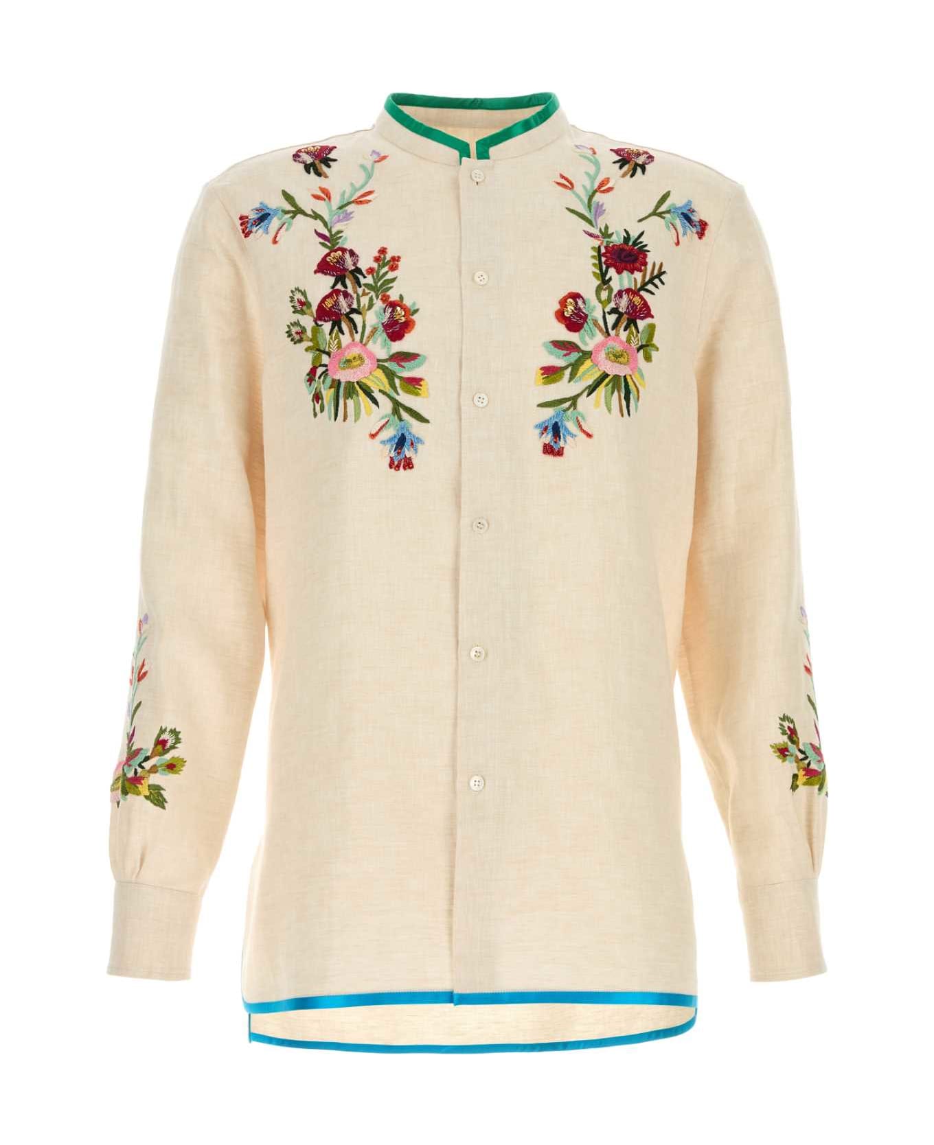 Valentino Garavani Ivory Linen Shirt - AVORIOFIORIMULTICOLOR