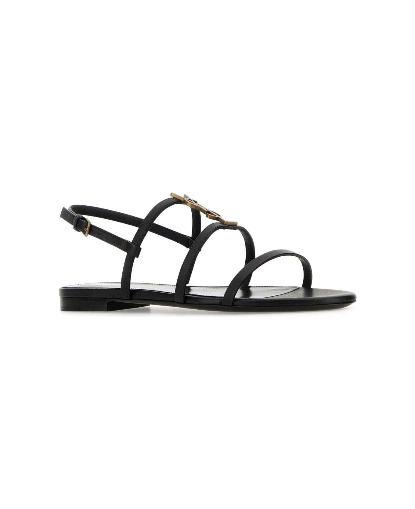 Saint Laurent Black Leather Cassandra Sandals - NERO