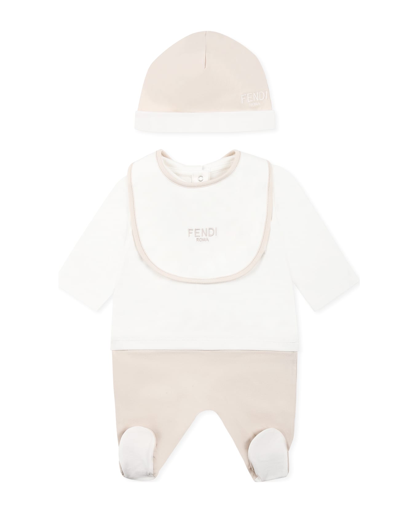 Fendi Beige Babygrow Set For Babykids With Logo - Beige