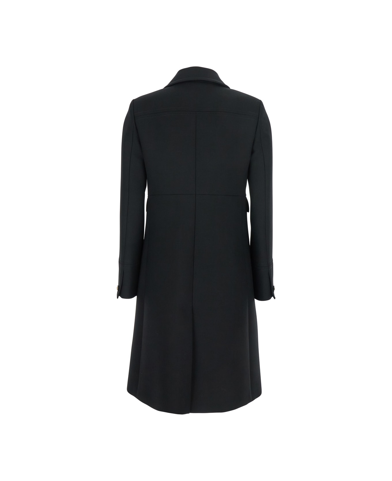 Gucci Black Double-breasted Coat With Spread Collar In Wool Woman - Black