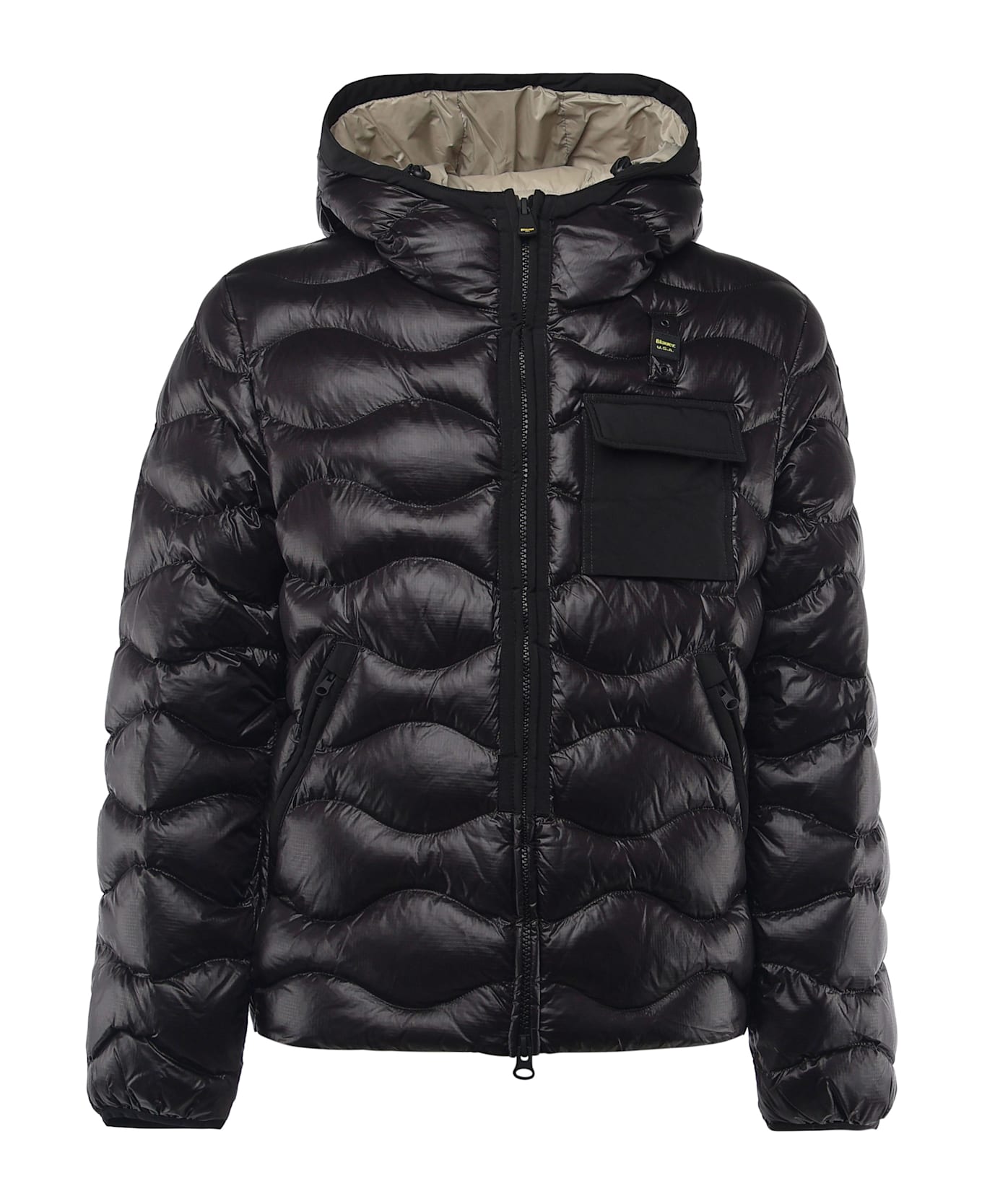 Blauer Bryant Down Jacket With Pocket - BLACK/BEIGE