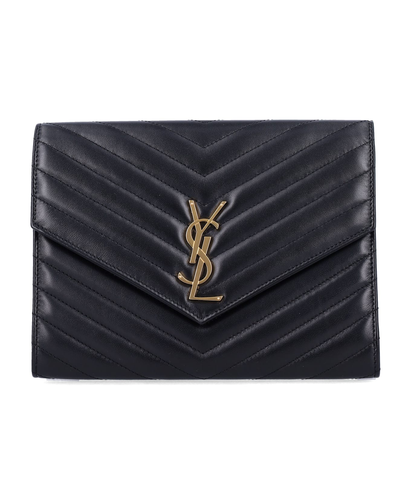 Saint Laurent Cassandre Matelassé Flap Pouch In Quilted Lambskin - BLACK