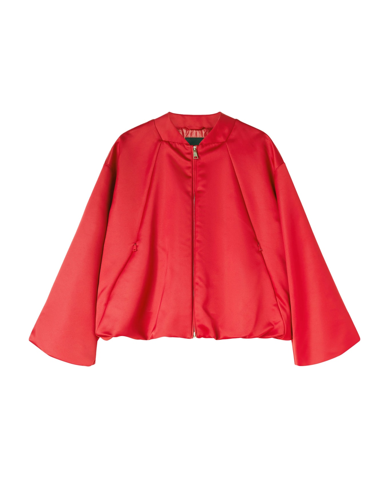 Add Red Satin Jacket With Zip - RED SALSA ブラウス