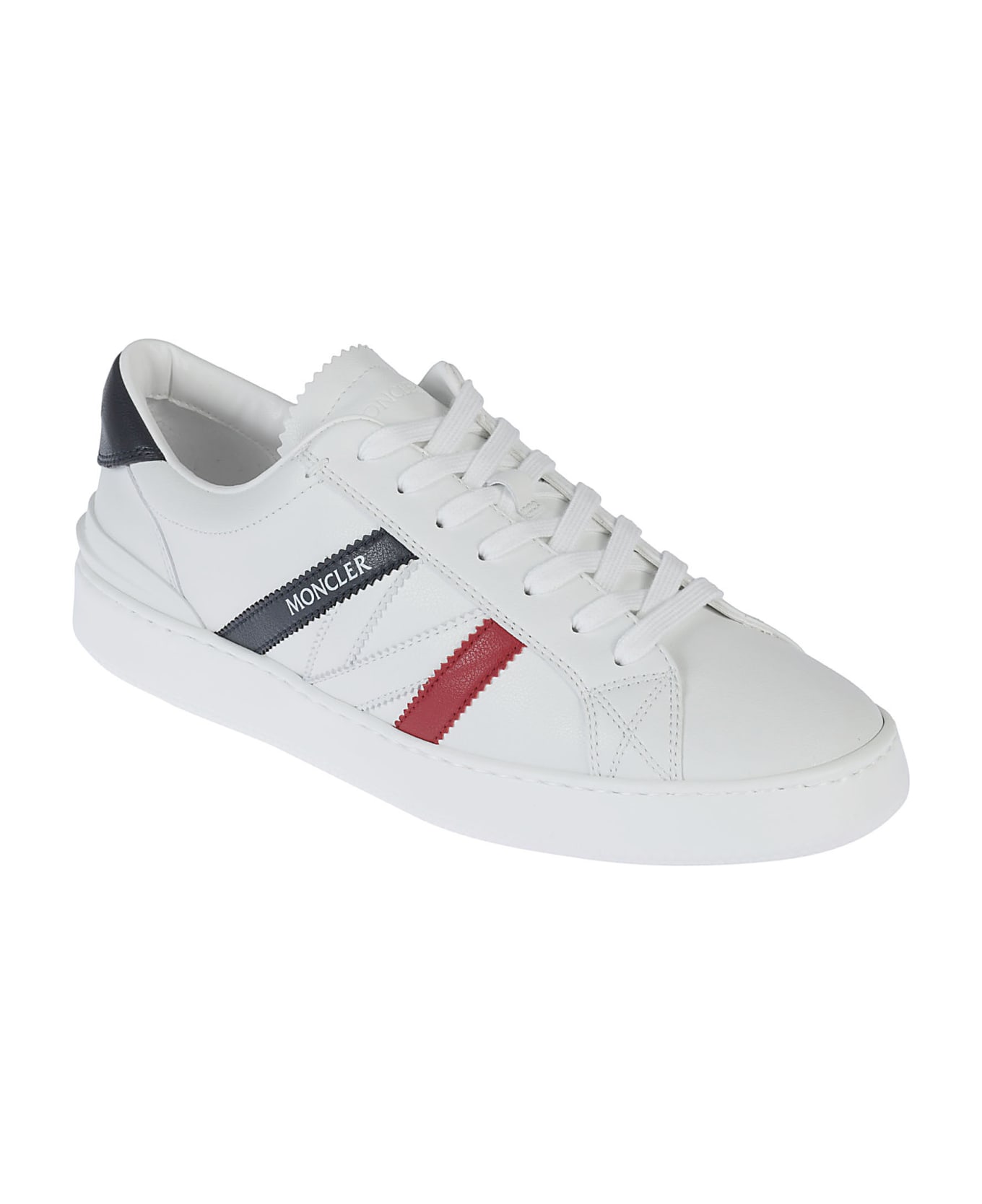 Moncler Logo Printed Lace-up Sneakers - WHITE/BLUE/RED