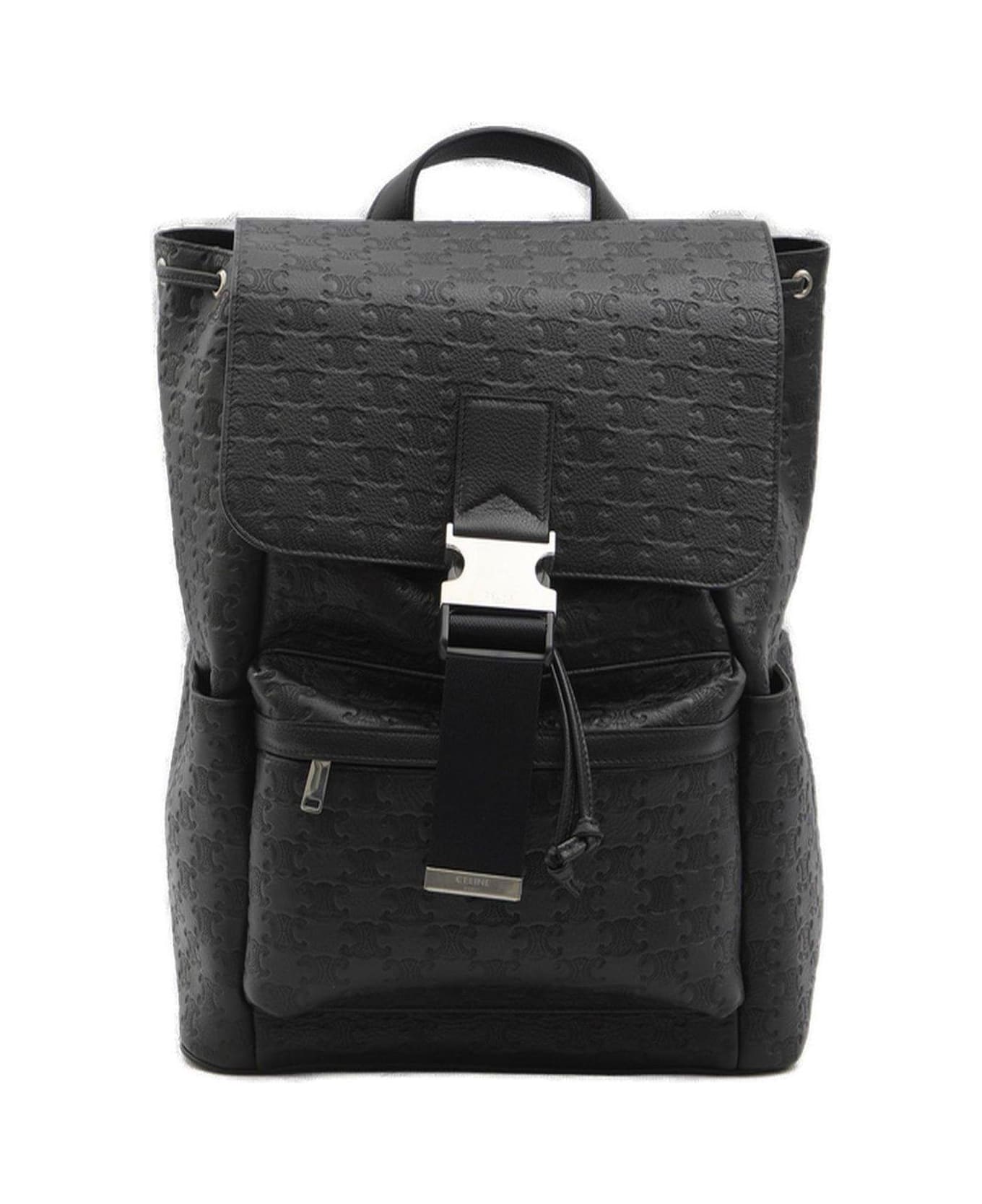 Celine Logo Engraved Buckled Backpack - Si Black