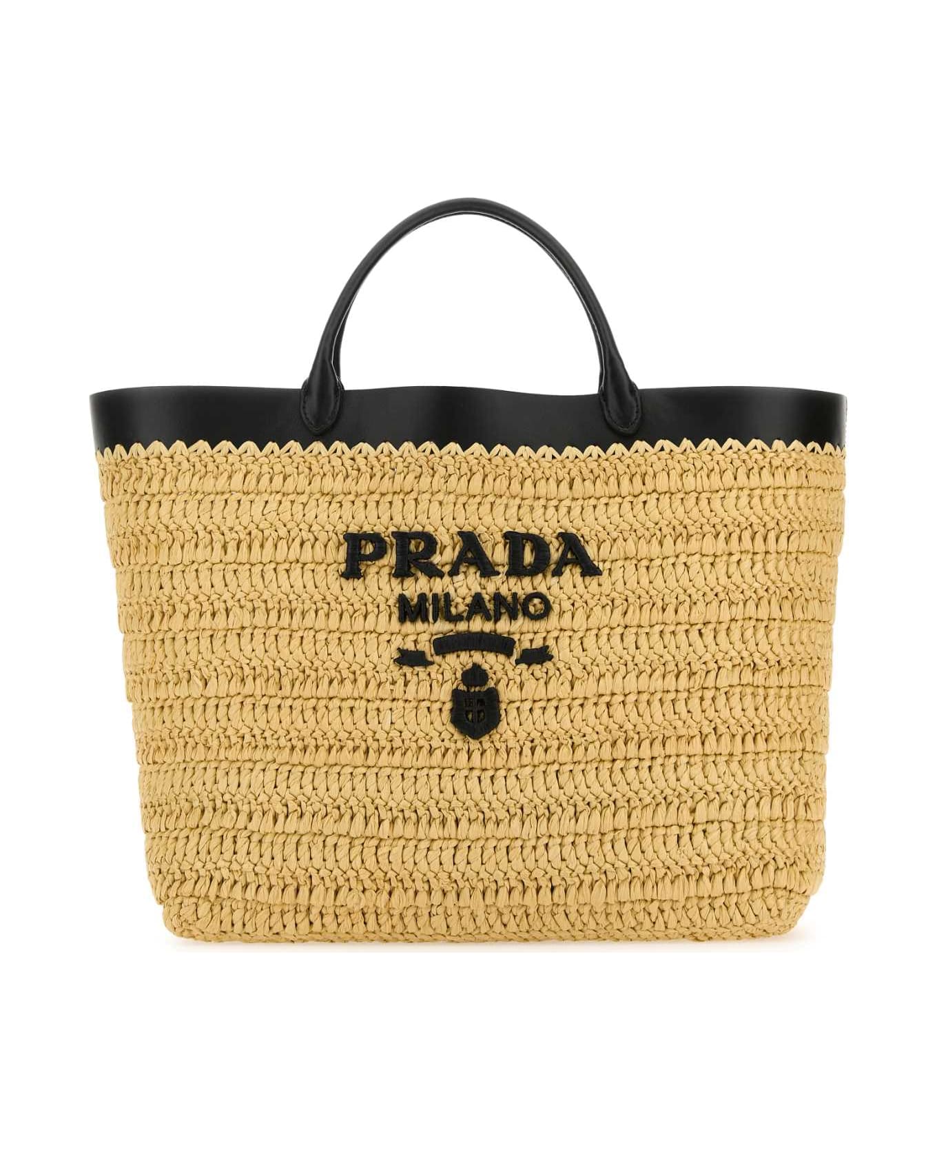 Prada Raffia Shopping Bag - NATURALENERO トートバッグ