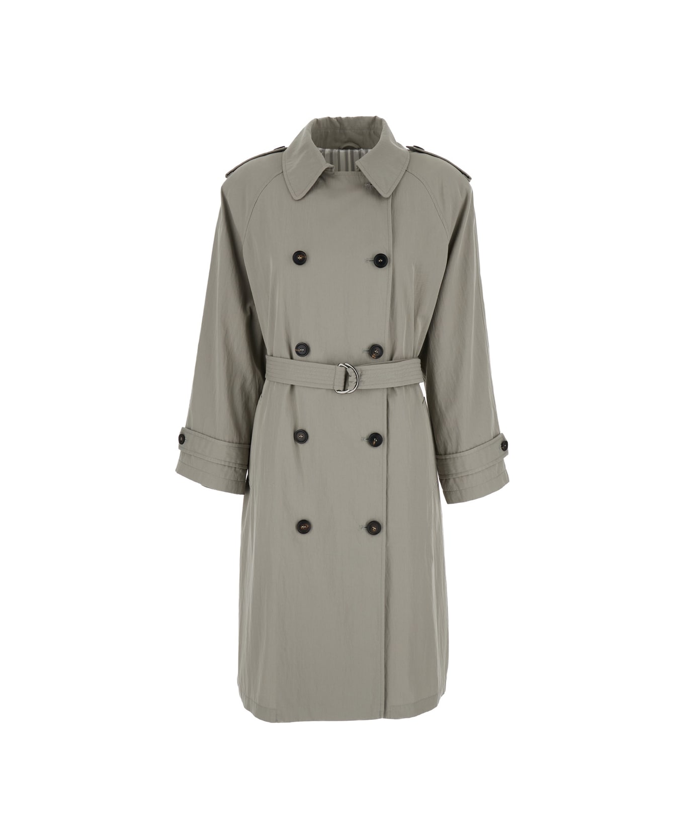 Brunello Cucinelli Grey Trench Coat In Fabric Woman - Beige