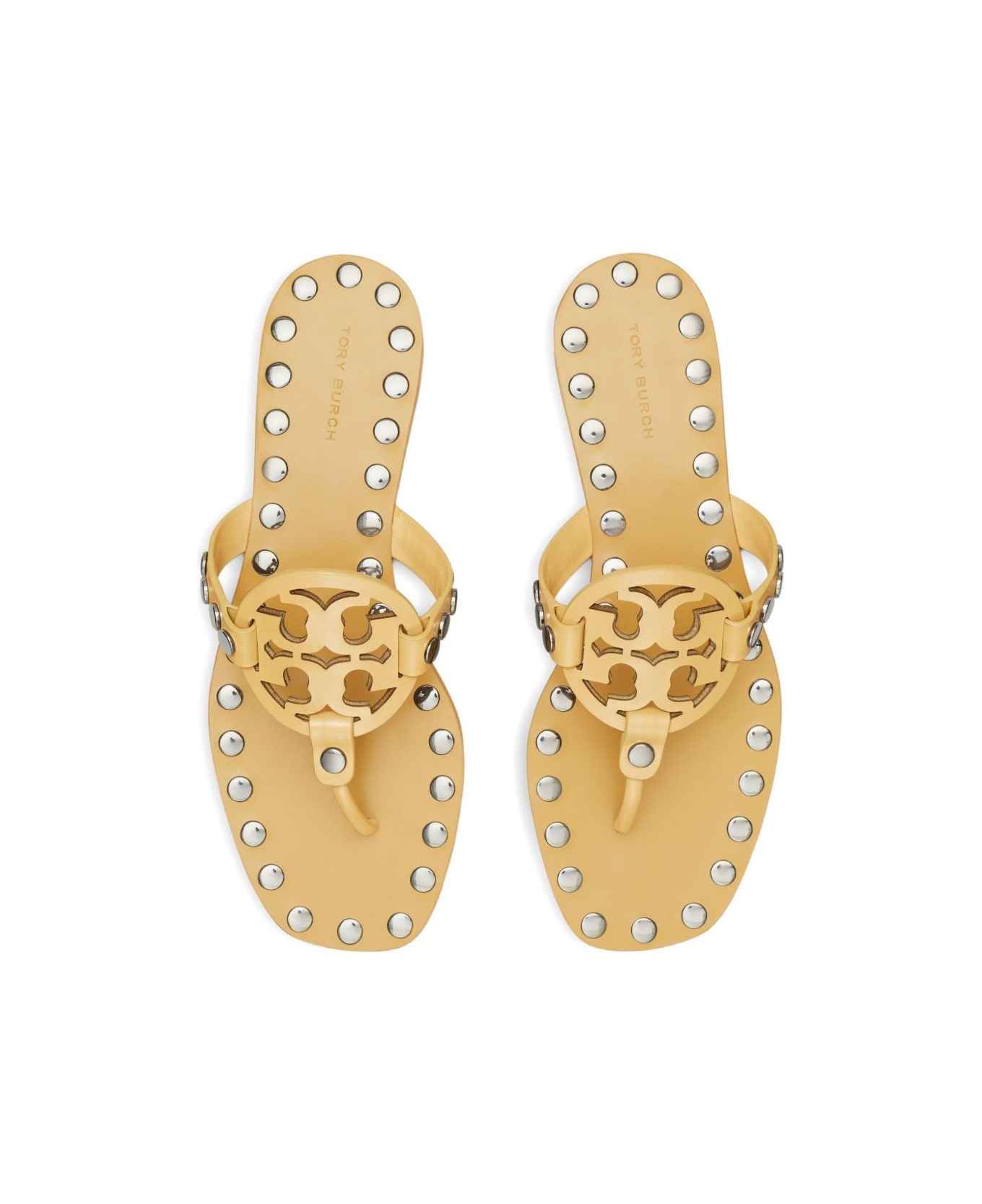 Tory Burch Studded Miller Leather Flat Sandals - Beige