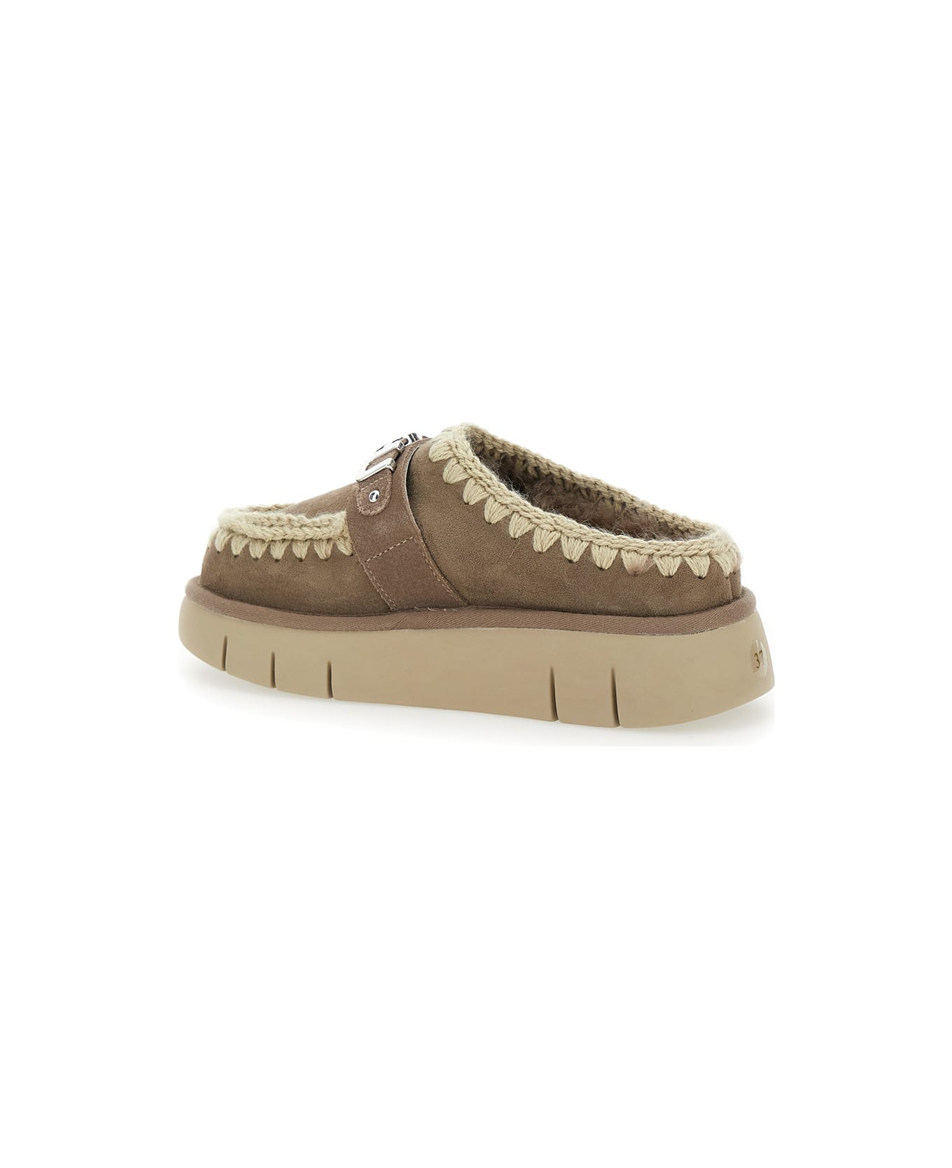 Mou 
bounce
 Brown Mules With Logo Lettering And Open Rear In Suede Woman - Gray