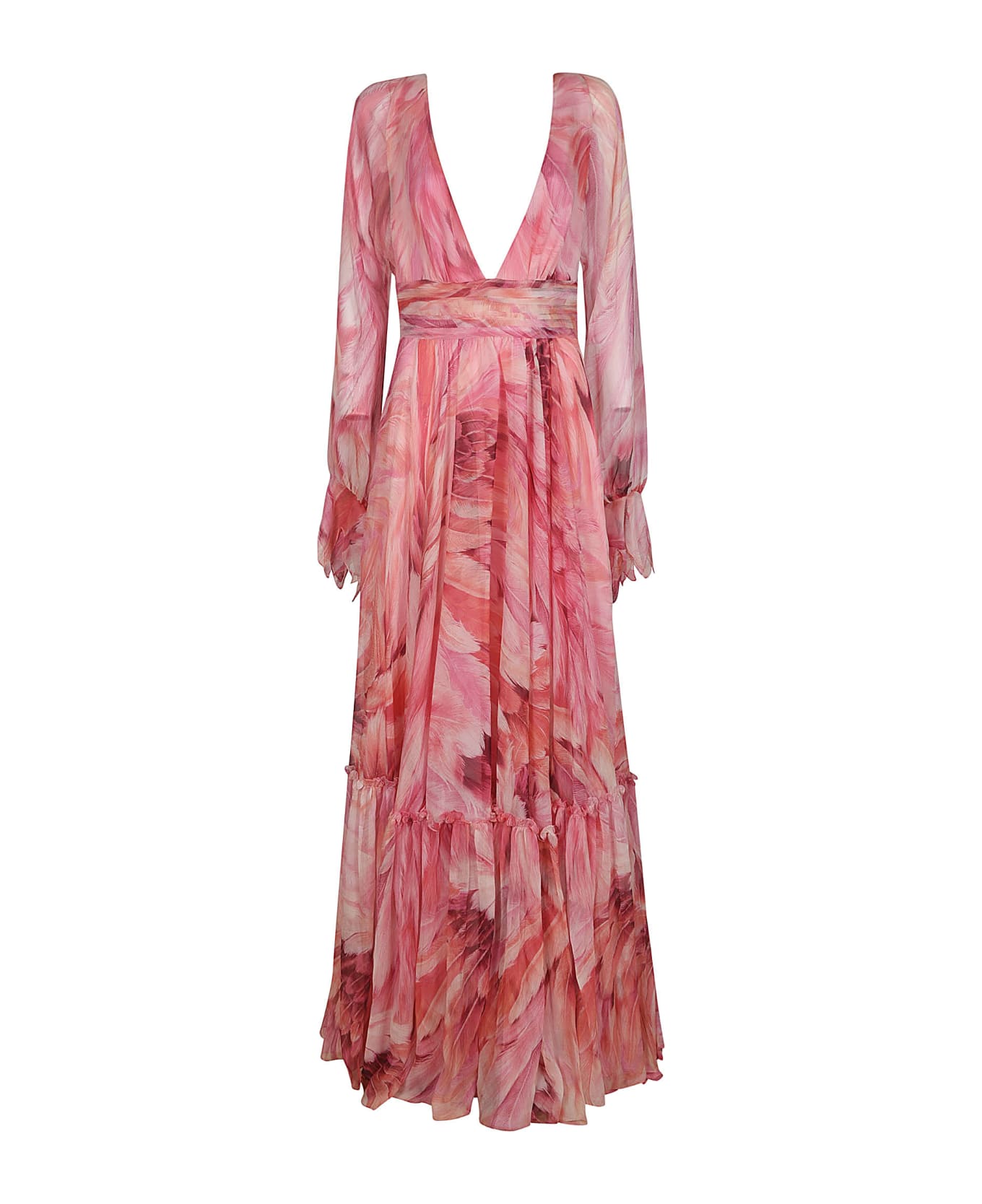 Roberto Cavalli Long Plumage Print Dress - Peonia ワンピース＆ドレス