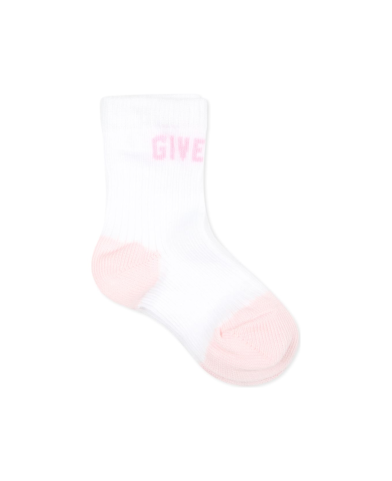 Givenchy Pink Socks Set For Baby Girl With Logo - White