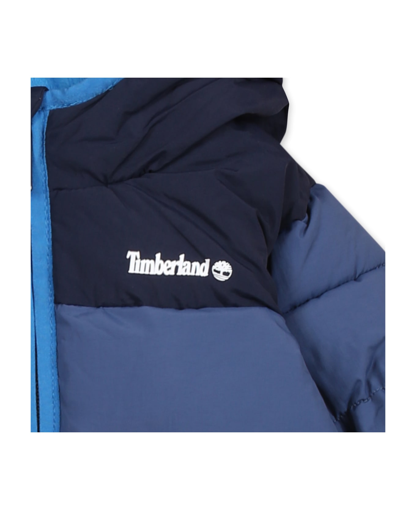 Timberland Blue Down Jacket For Baby Boy With Logo - Blue