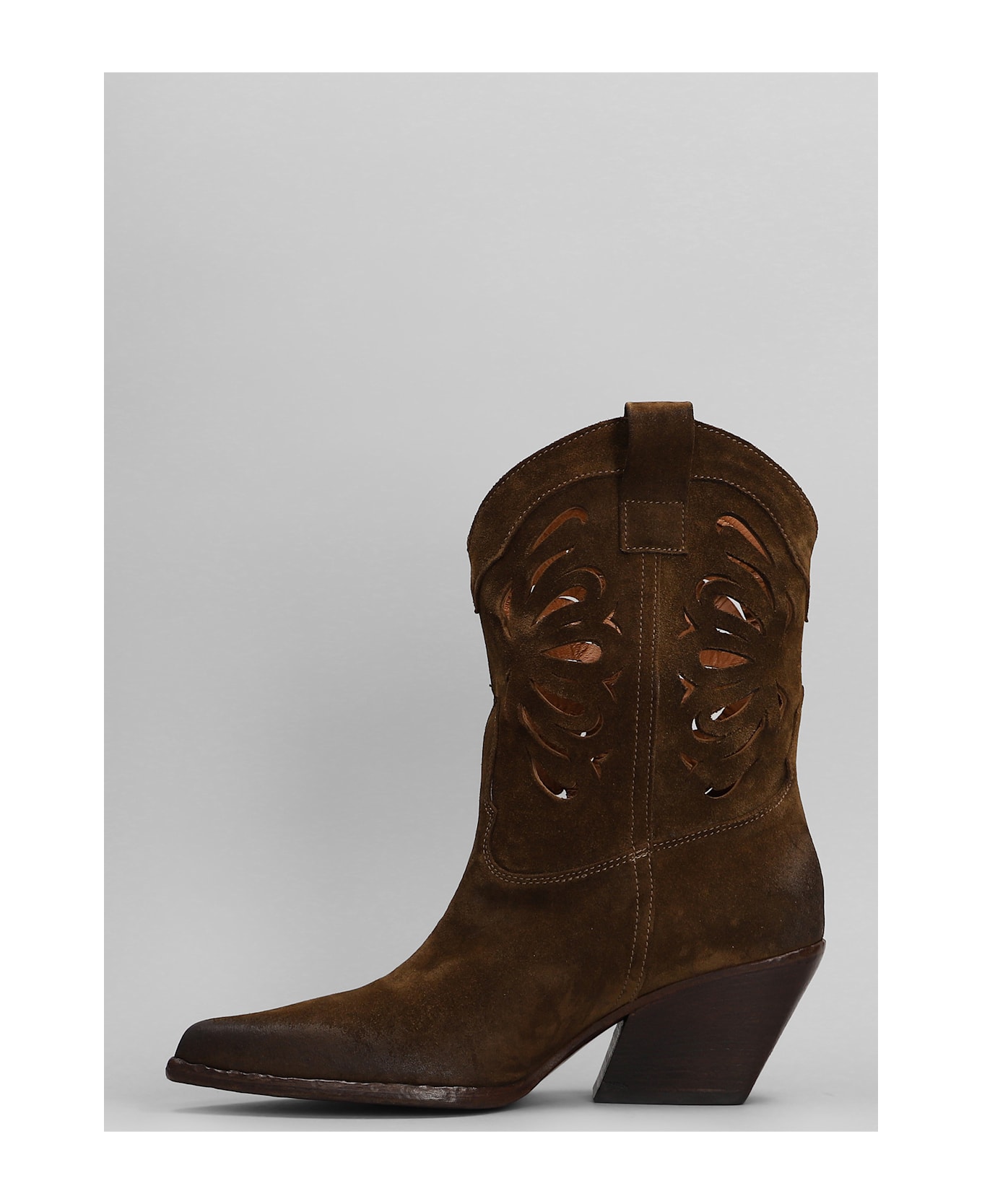 Elena Iachi Texan Ankle Boots In Leather Color Suede - leather color