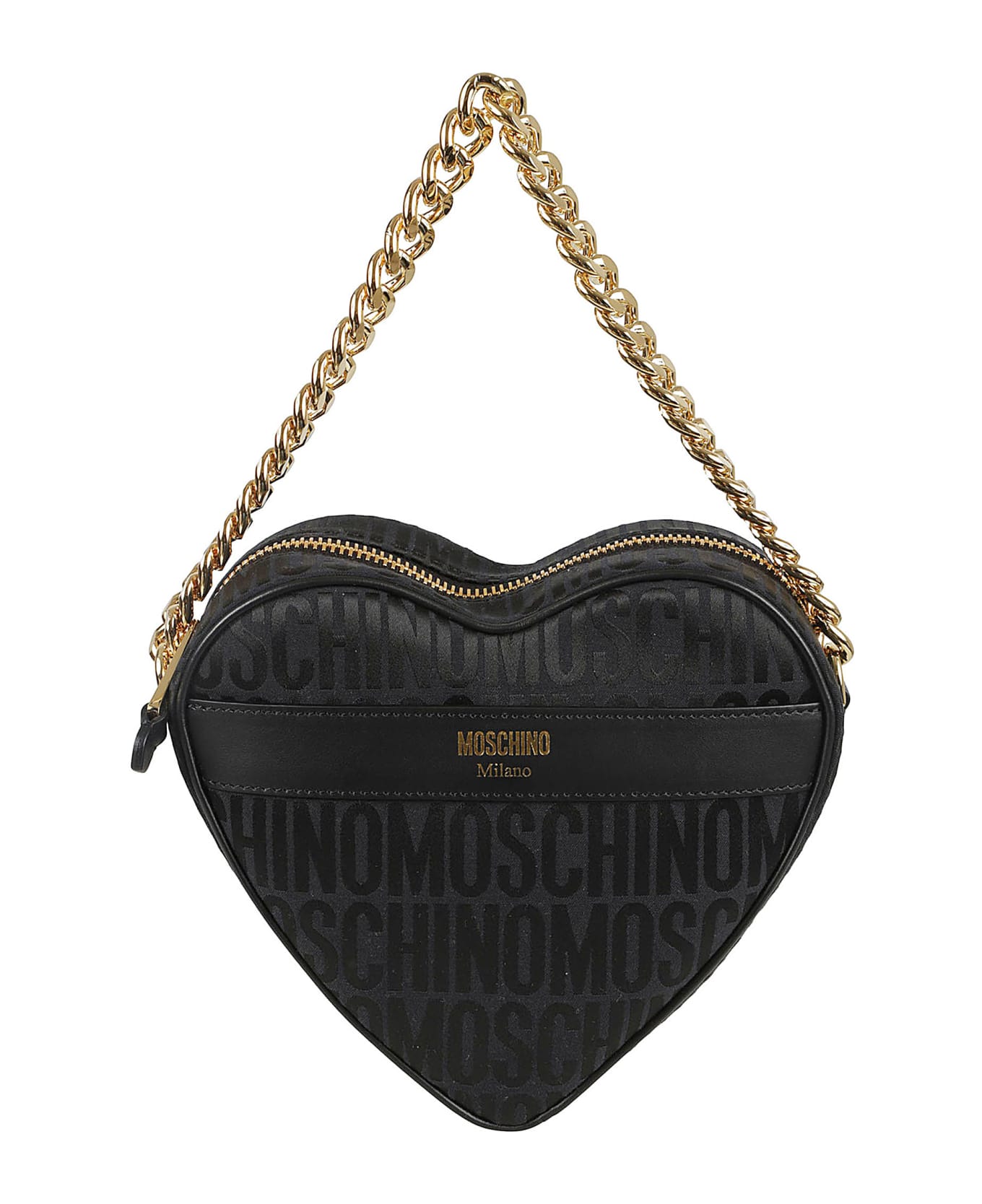 Moschino Jacquard Logo Heart Shoulder Bag - Black
