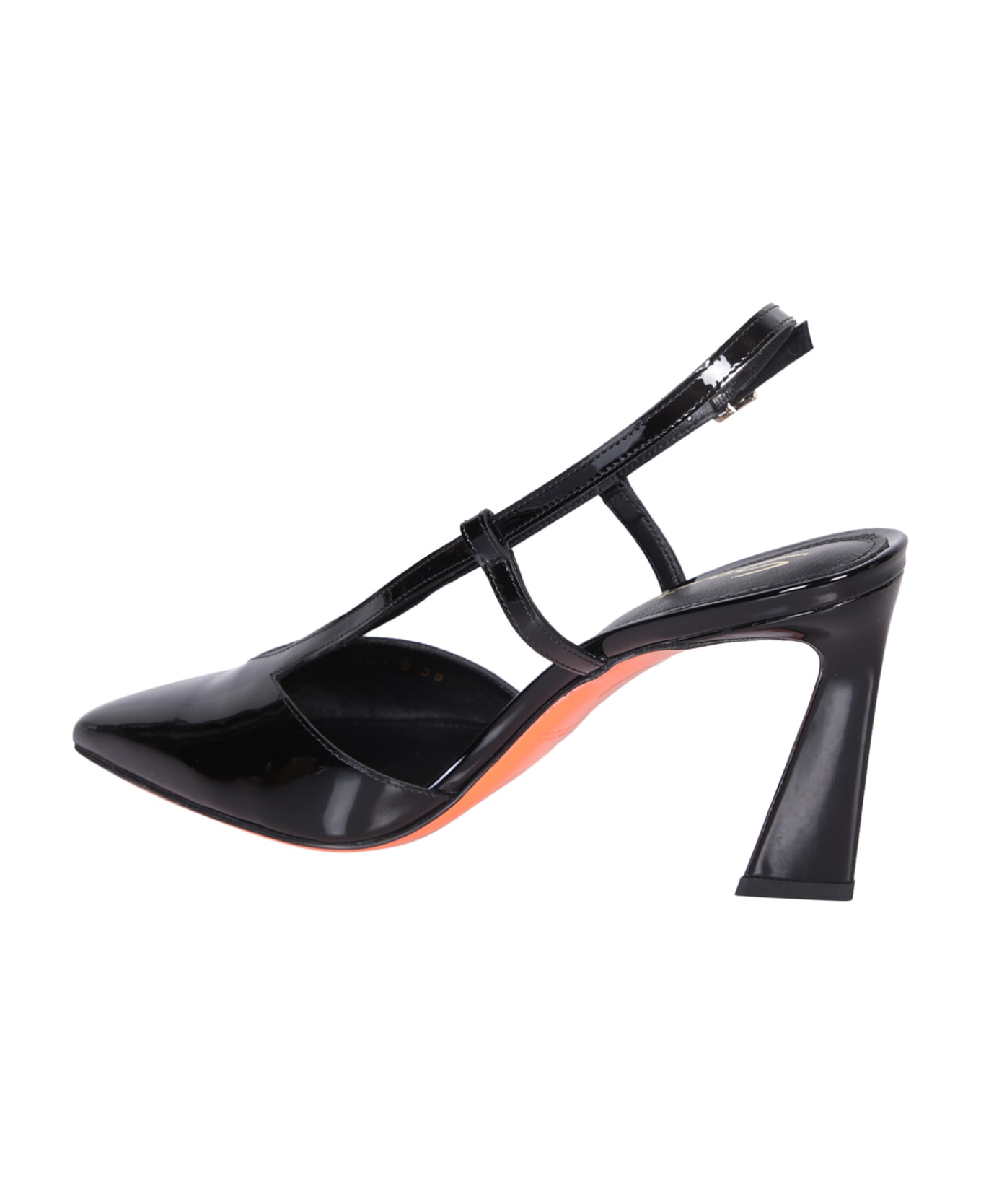 Santoni Black Patent Leather Slingback Heels - Black ハイヒール