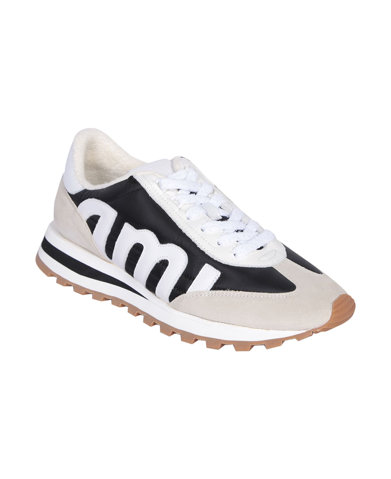 Ami Alexandre Mattiussi Ami Rush Leather And Canvas Sneakers In Black And Ivory - Black