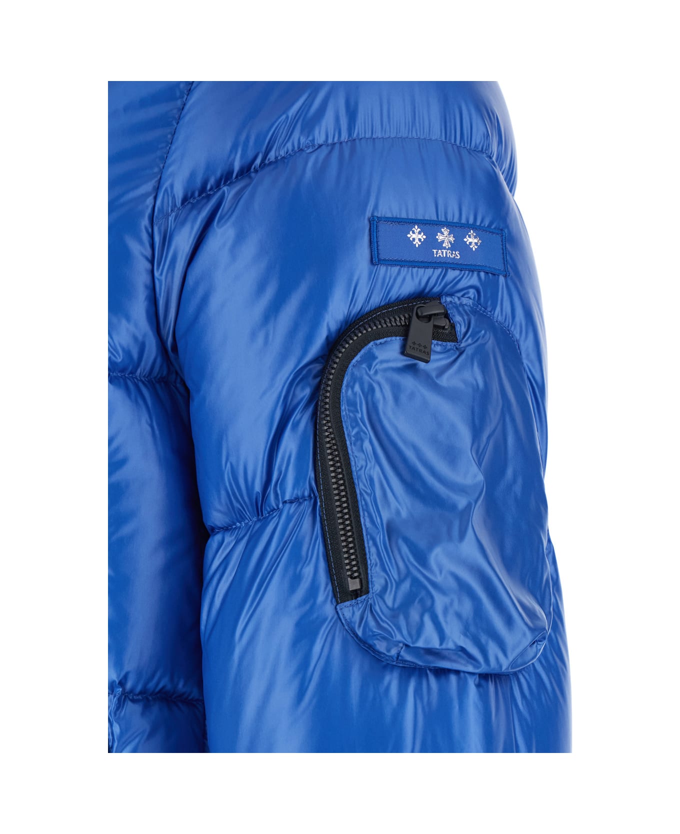 TATRAS 
belbo
 Blue Down Jacket With Fixed Hood And Logo Patch On The Sleeve In Tech Fabric Man - Blu