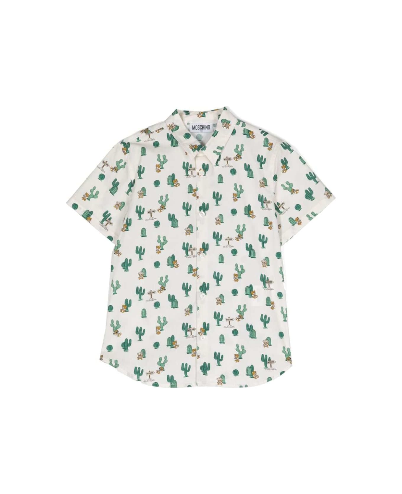 Moschino White Shirt With Cactus And Teddy Bear In Stretch Cotton Boy - White シャツ