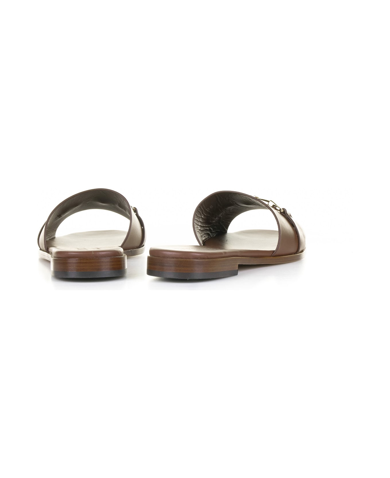 Doucal's Brown Leather Slipper With Horsebit - ROVERE サンダル