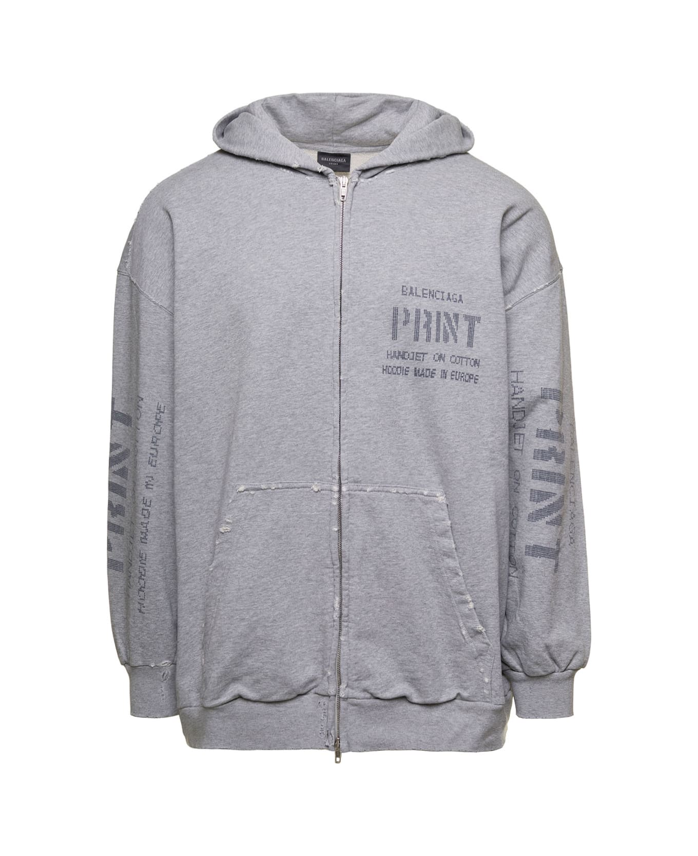 Grey Sweatshirt With Hood And Logo Print In Cotton Man