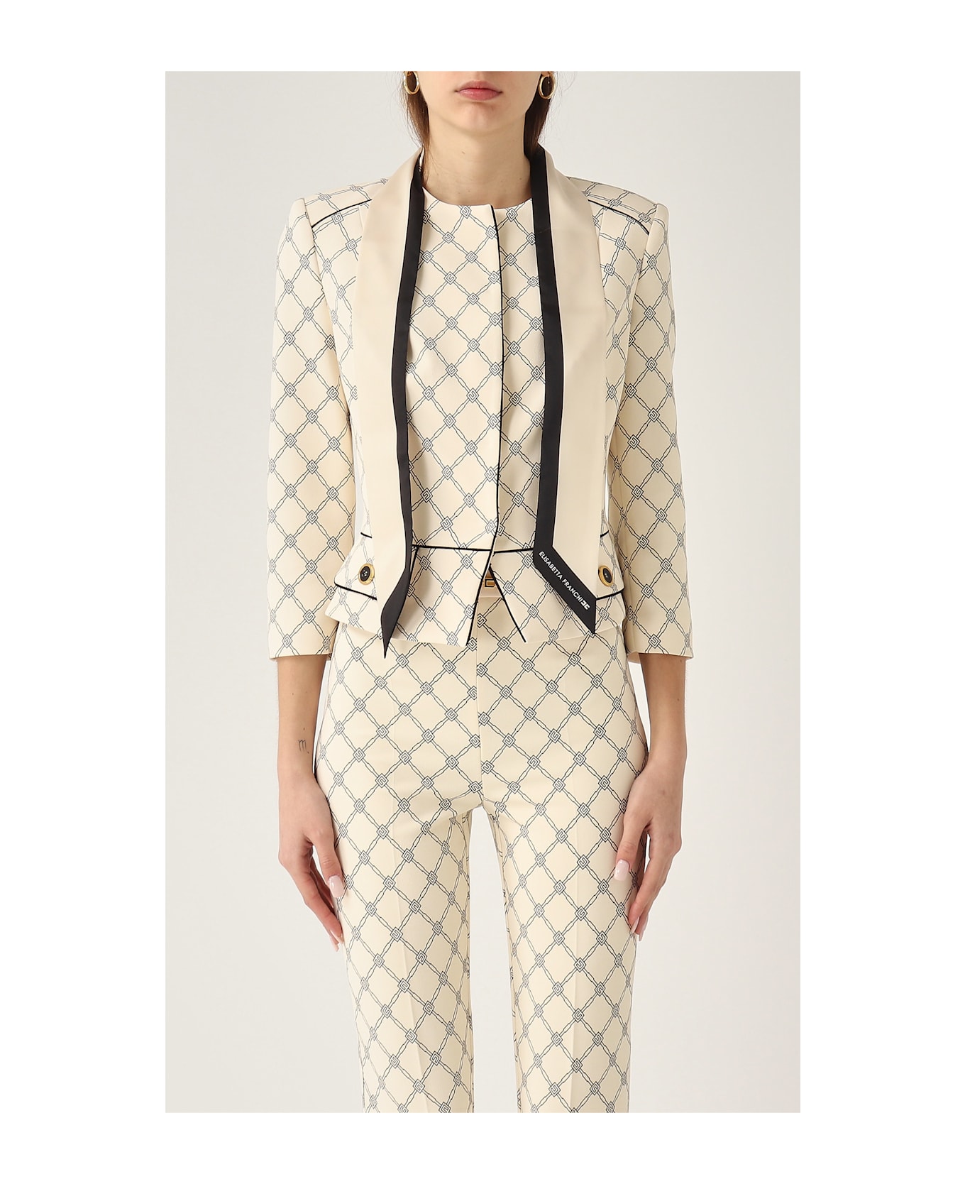 Elisabetta Franchi Giacca In Crepe Con Foulard Removibile Blazer - Ivory