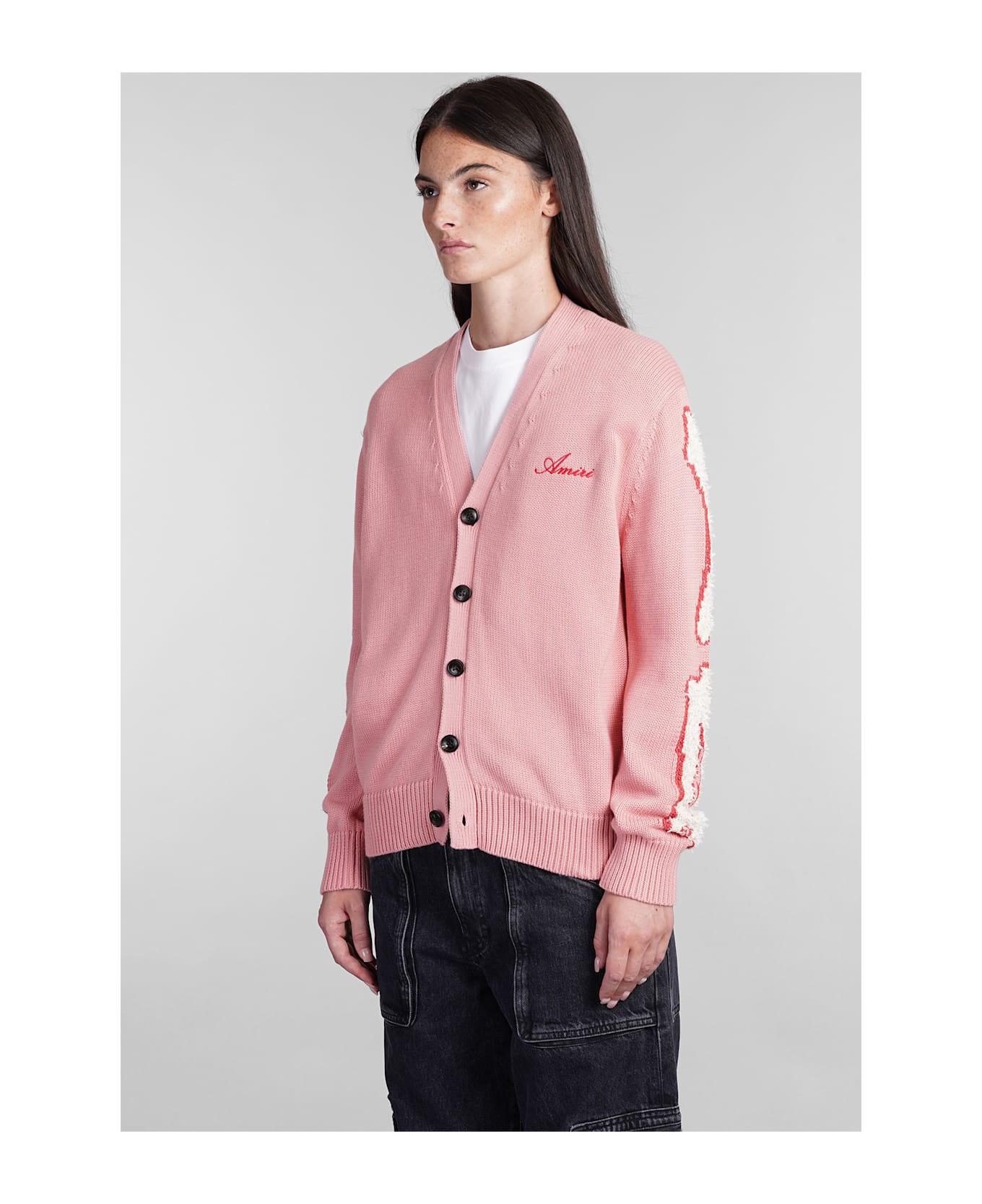 AMIRI Cardigan In Rose-pink Wool - rose-pink