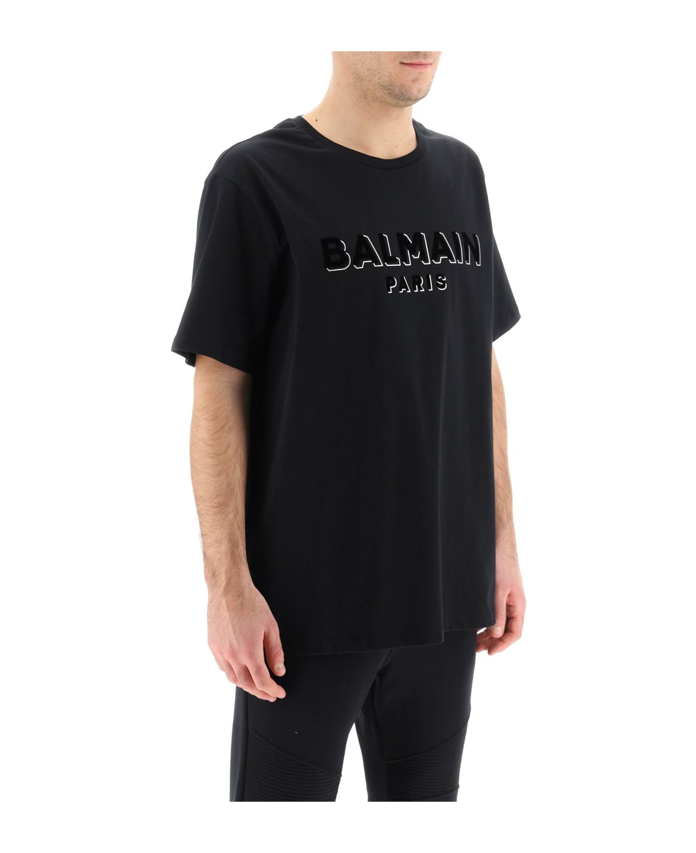 Balmain Flock & Foil Logo T-shirt - Black