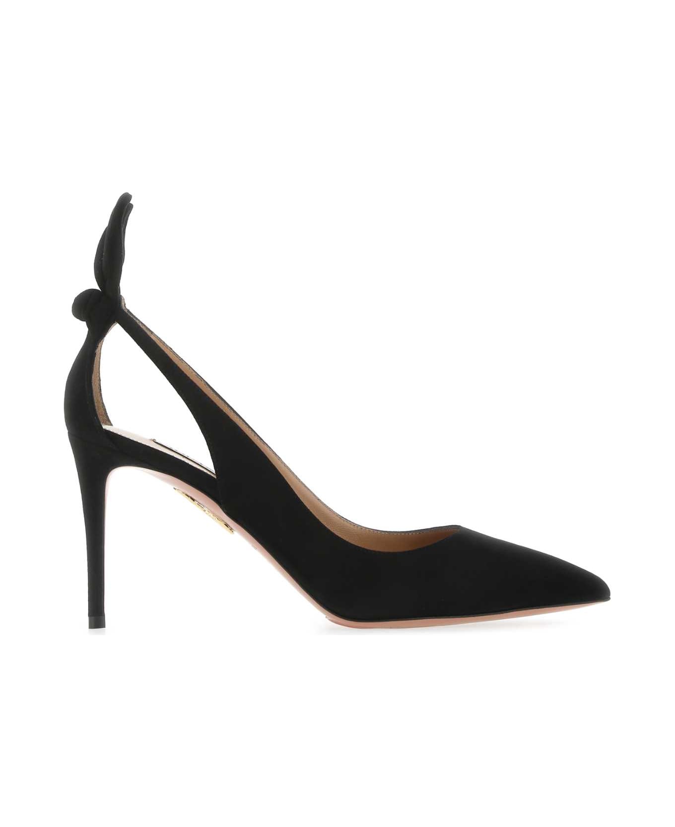 Aquazzura Black Suede Bow Tie 85 Pumps - BLACK