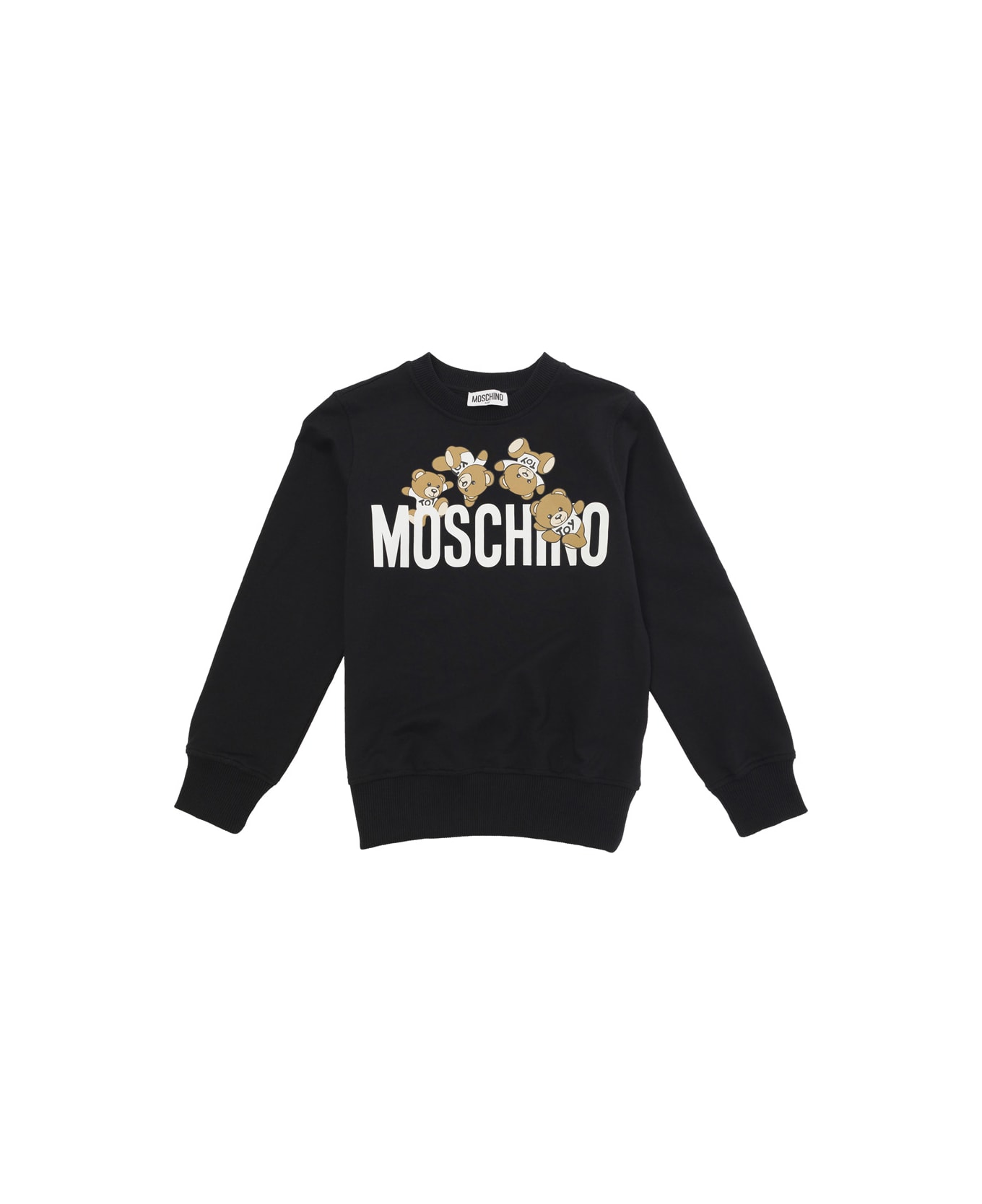 Moschino Black Crewneck Sweatshirt With Logo Print In Cotton Boy - Black