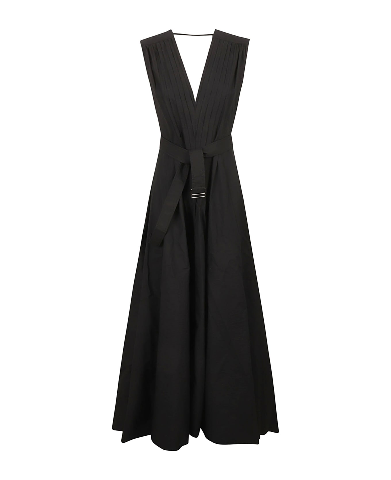 Brunello Cucinelli Belted Waist V-neck Sleeveless Flare Dress - Black