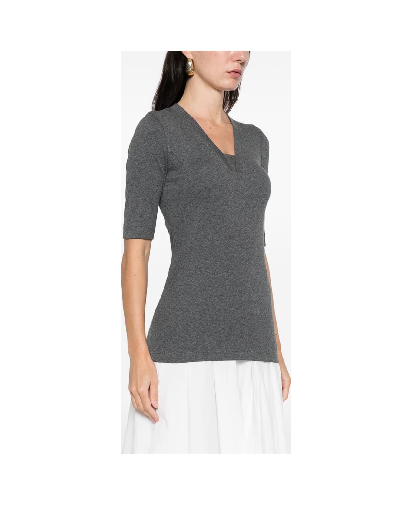 Brunello Cucinelli Cotton V-necked Sweater - Grey
