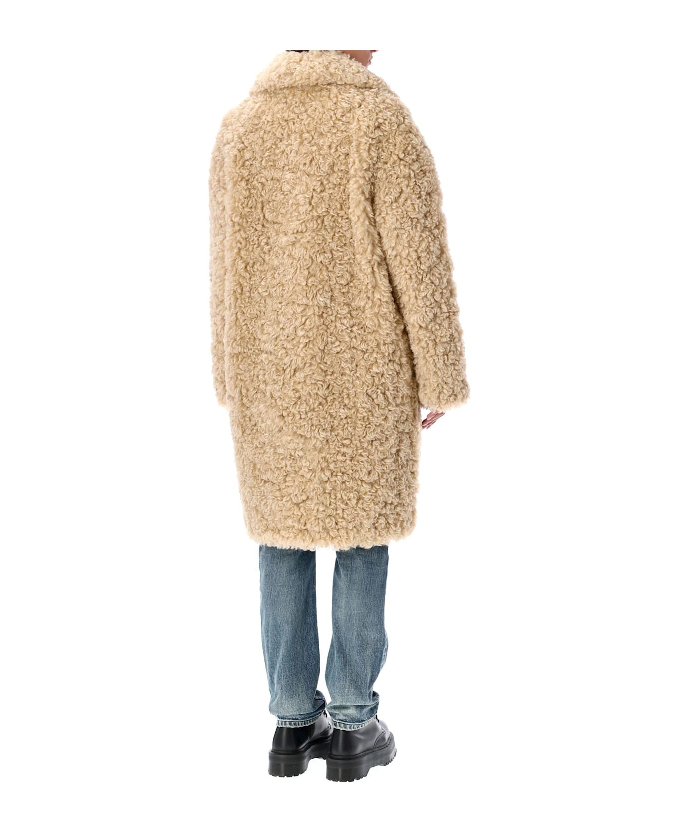 STAND STUDIO Camille Oversized Eco Shearling Coat - NATURAL BEIGE