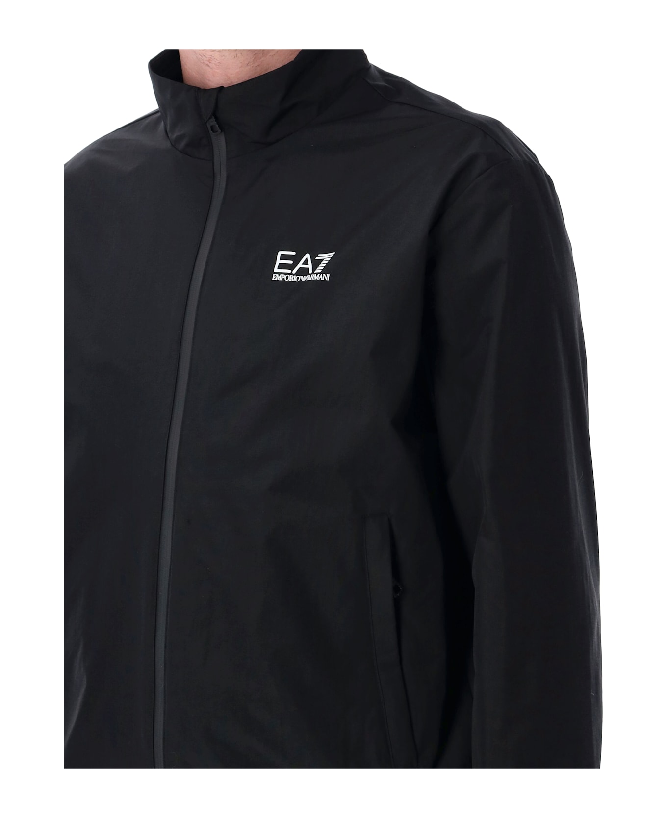 EA7 Core Identity Recycled-nylon Zip-up Sweatshirt - BLACK