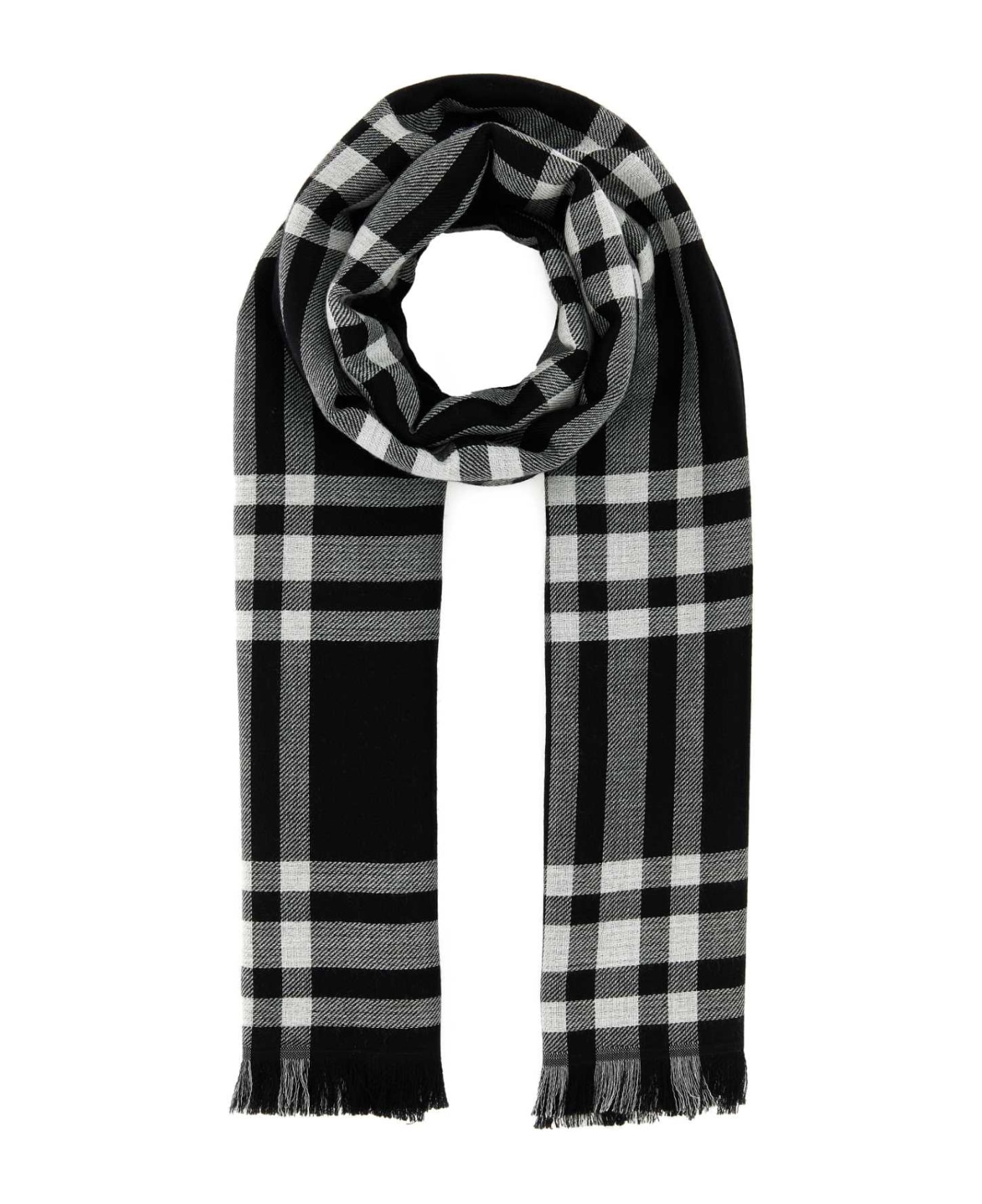 Burberry Embroidered Wool Blend Scarf - BLACK